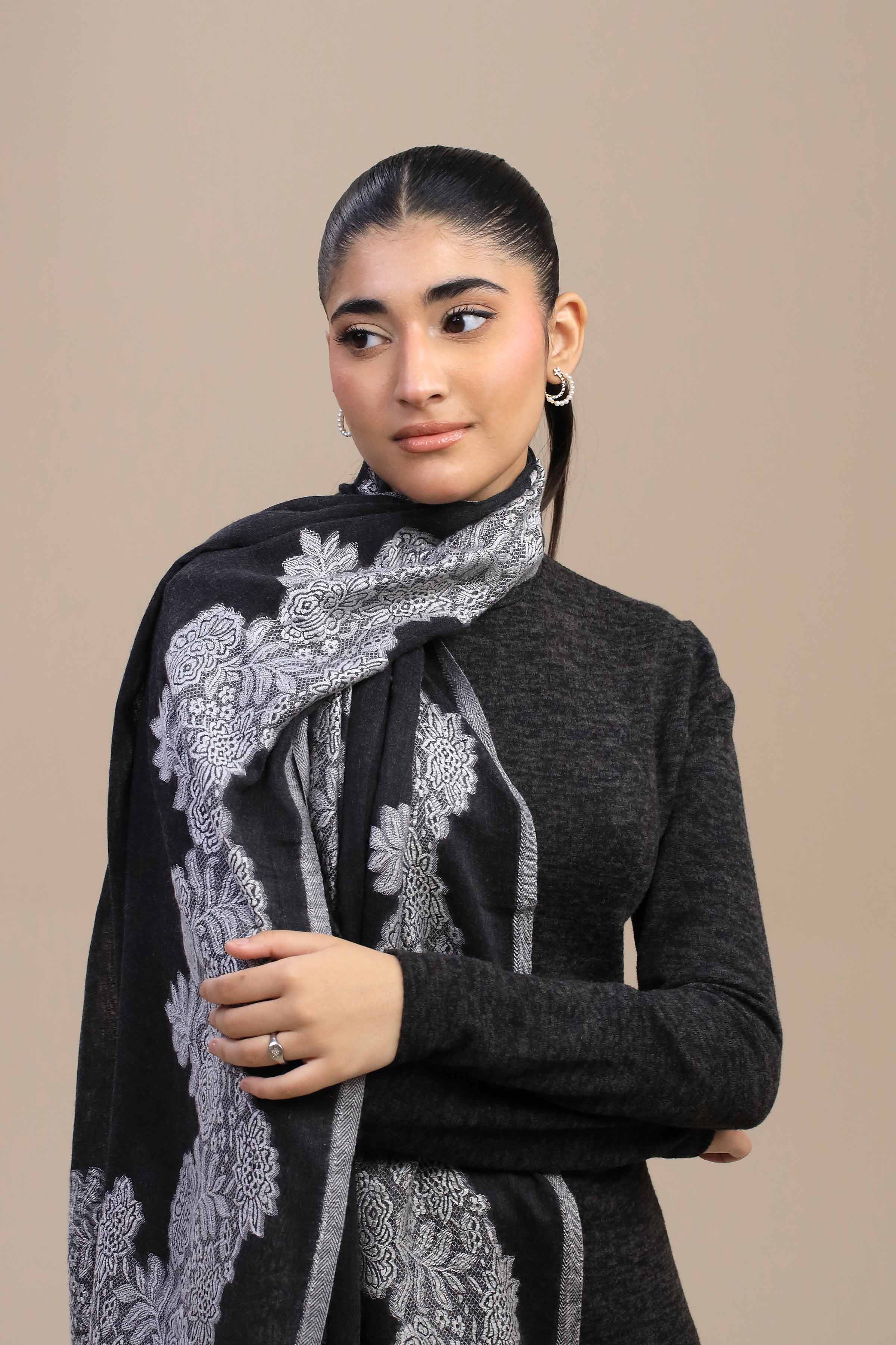 Nishat Linen UAE - Black Women Shawl - 443962103