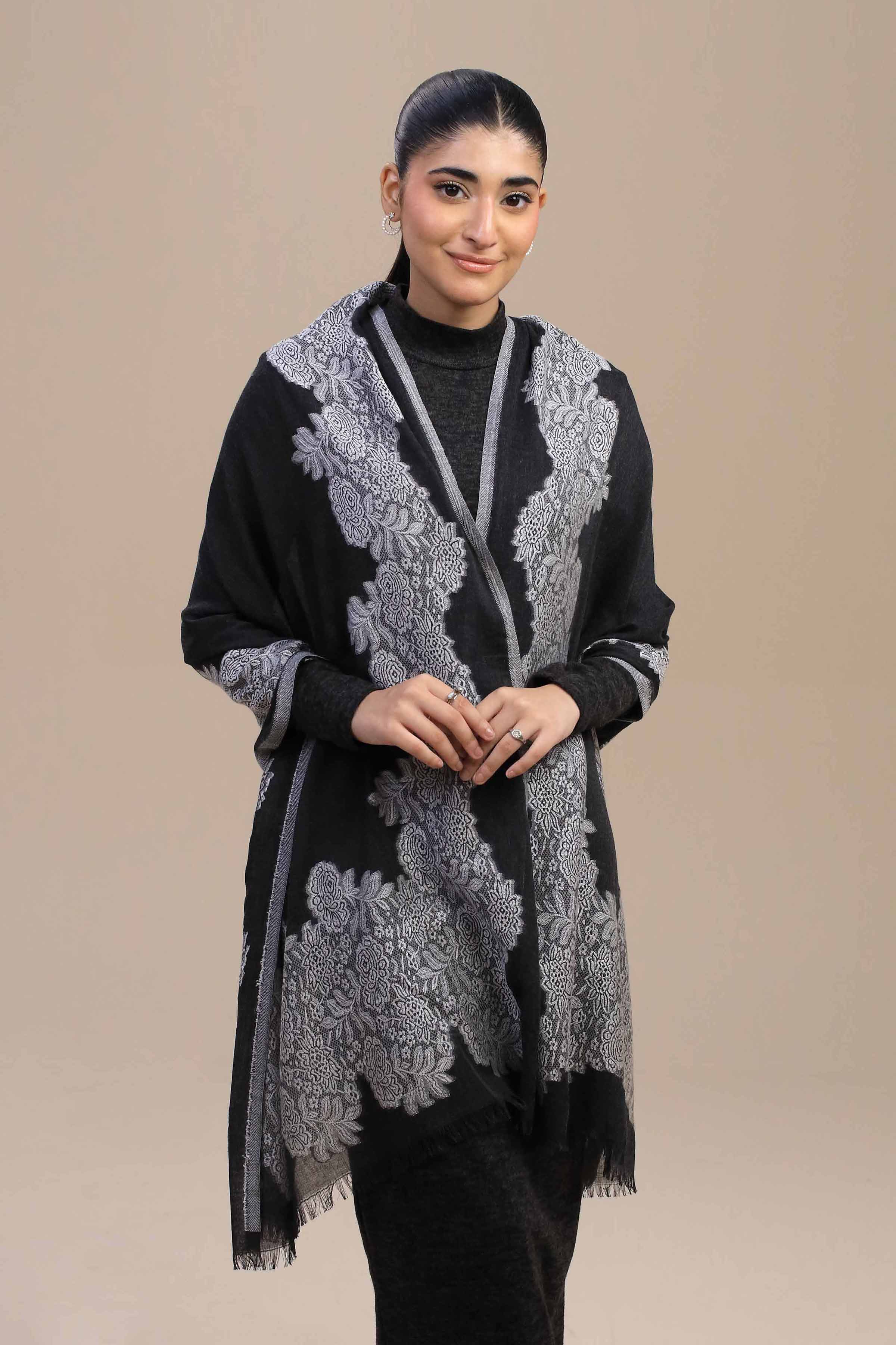 Nishat Linen UAE - Black Women Shawl - 443962103
