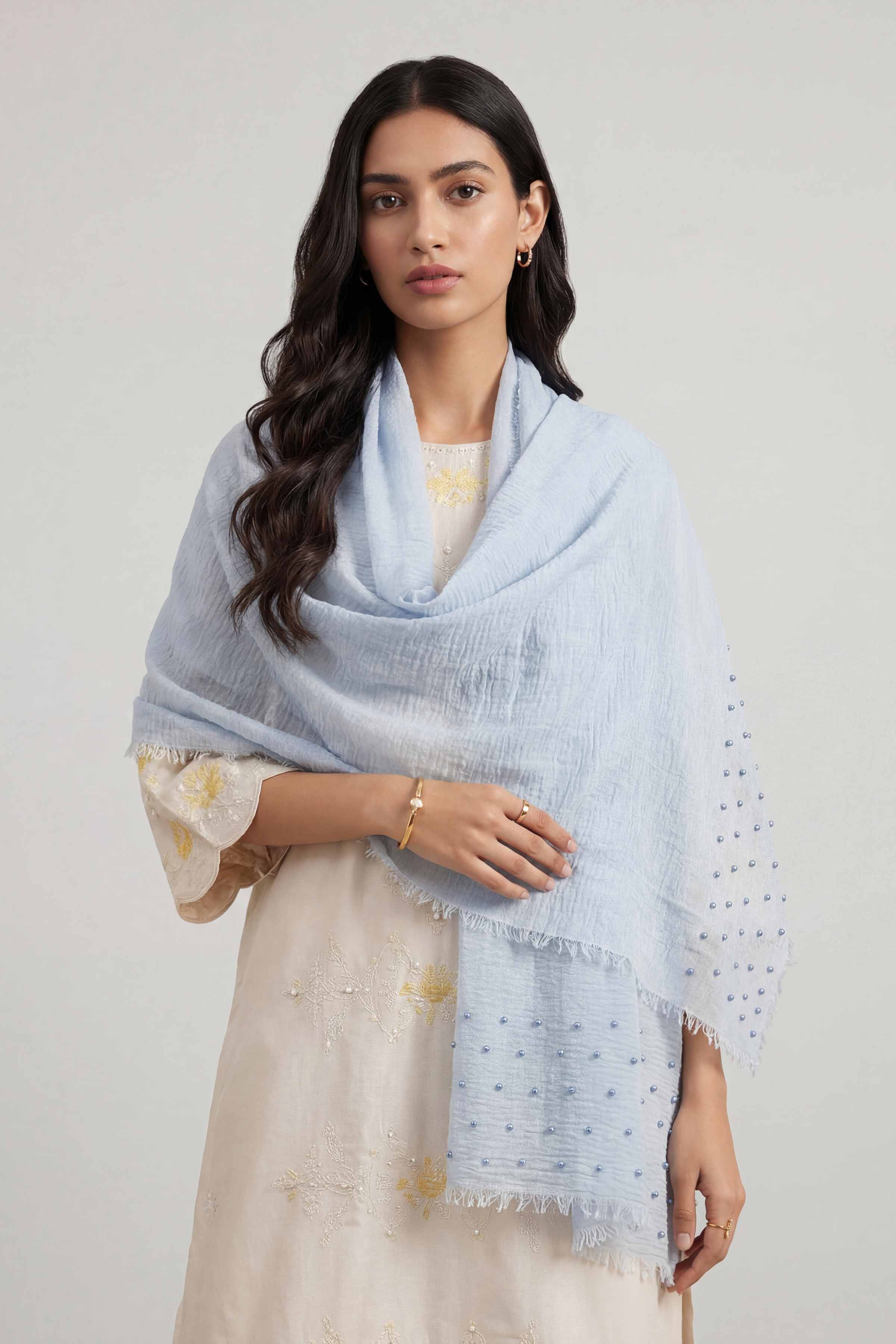Light Blue Women Scarf - 447372110