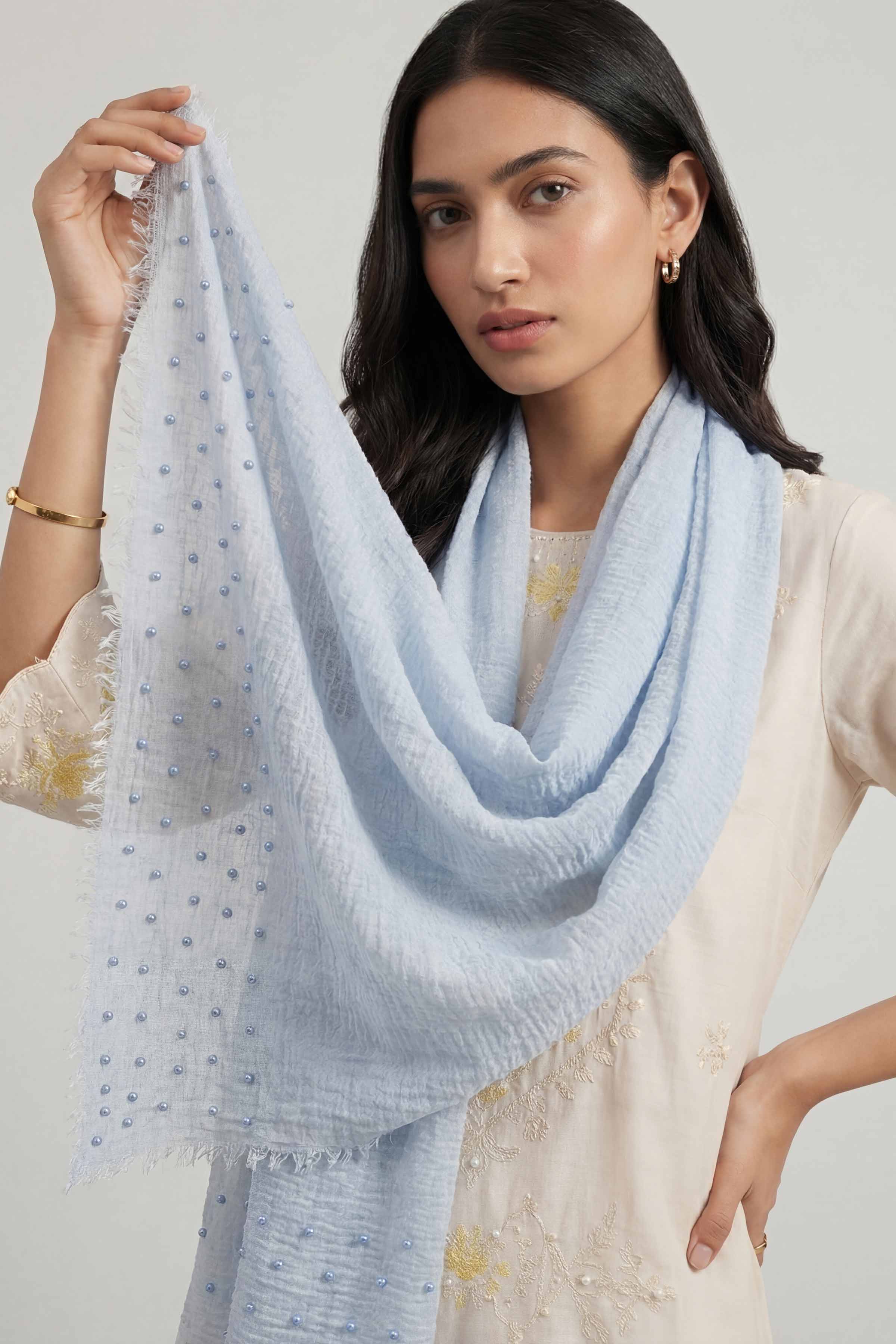 Light Blue Women Scarf - 447372110