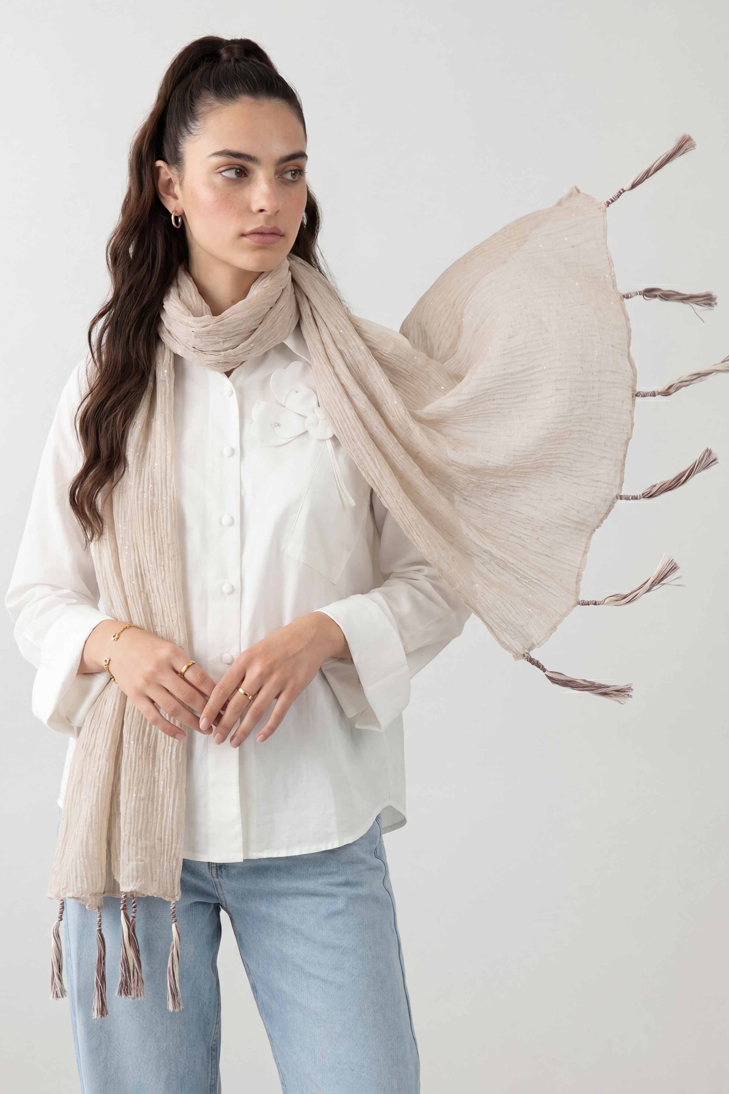 Beige Women Scarf - 447592118