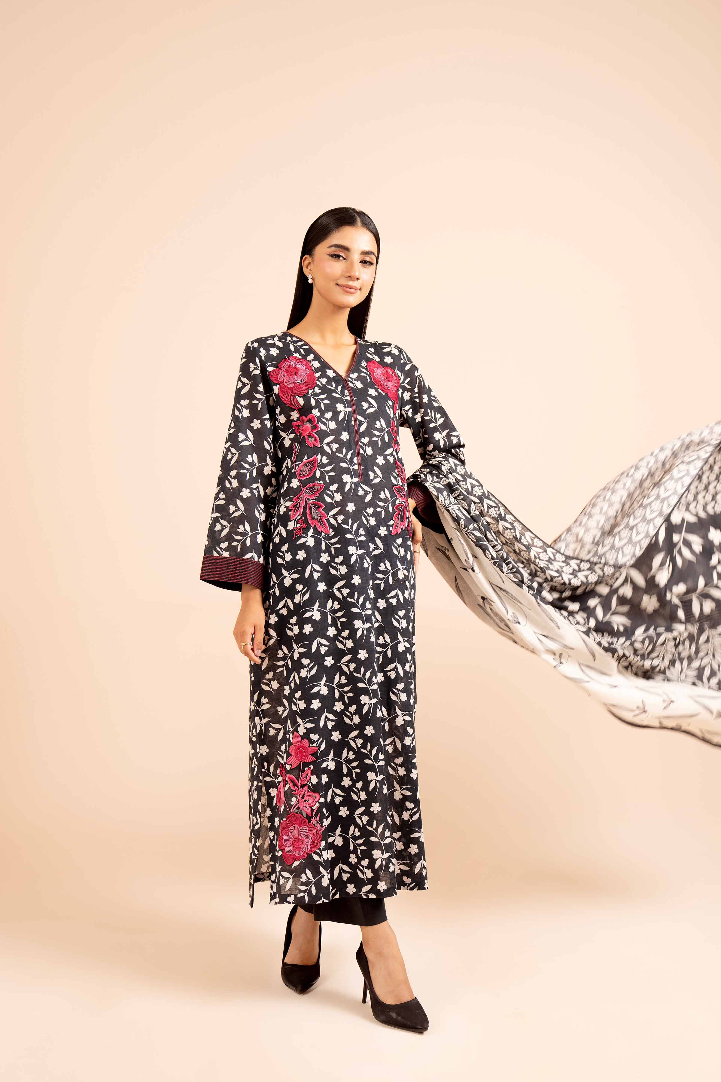 3 Piece - Printed Embroidered Suit - 42404123