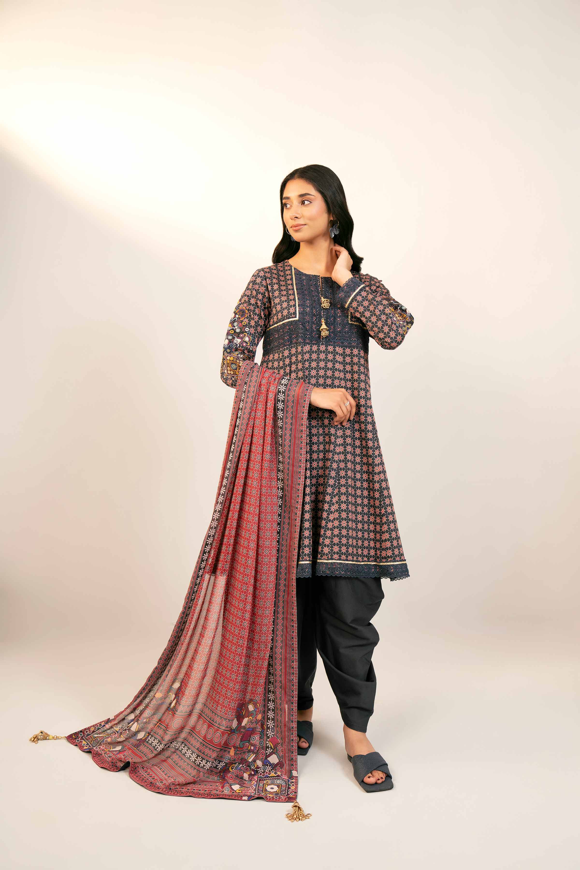 3 Piece - Printed Embroidered Suit - 42404145