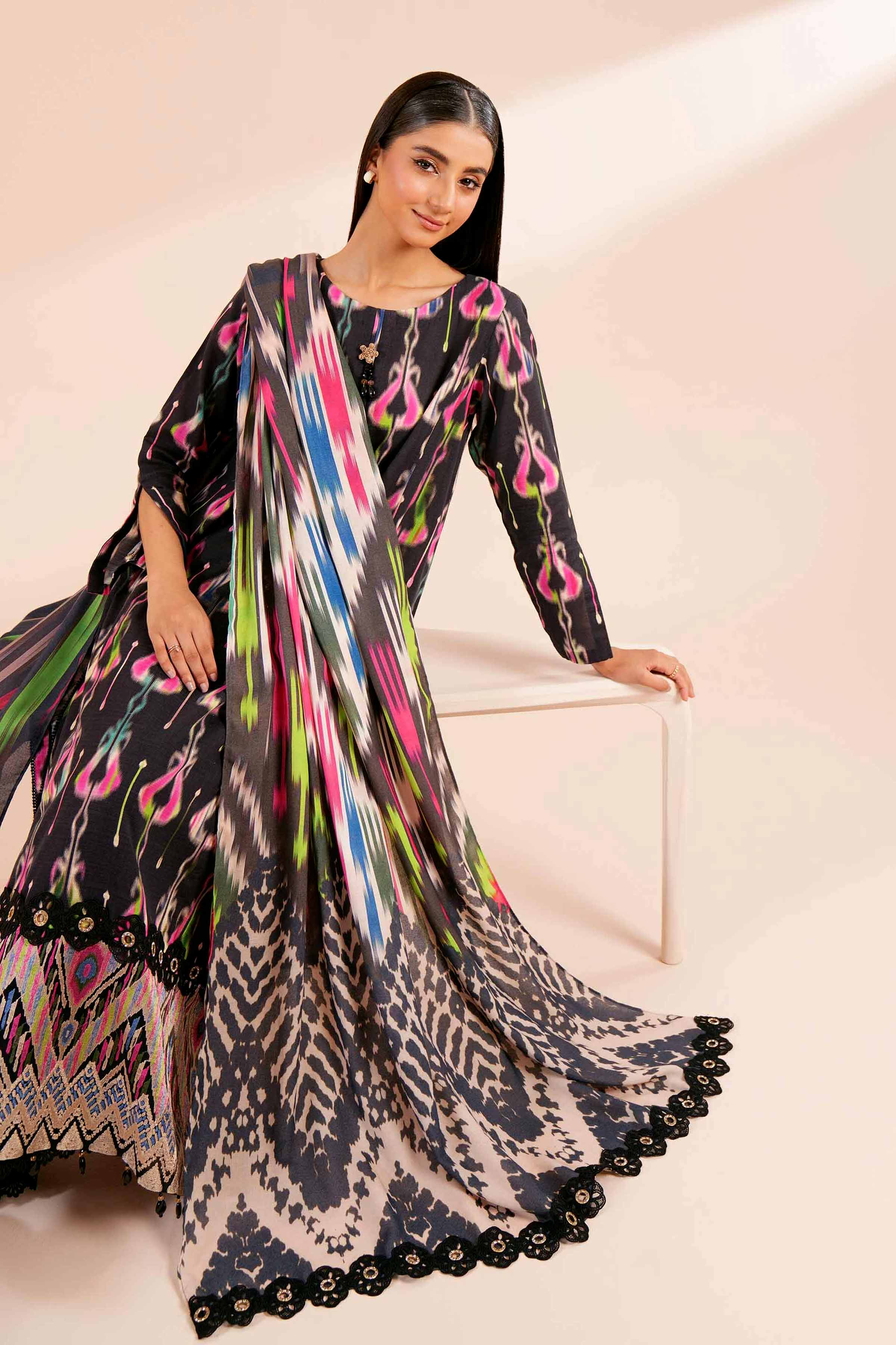 3 Piece - Printed Embroidered Suit - 42404198