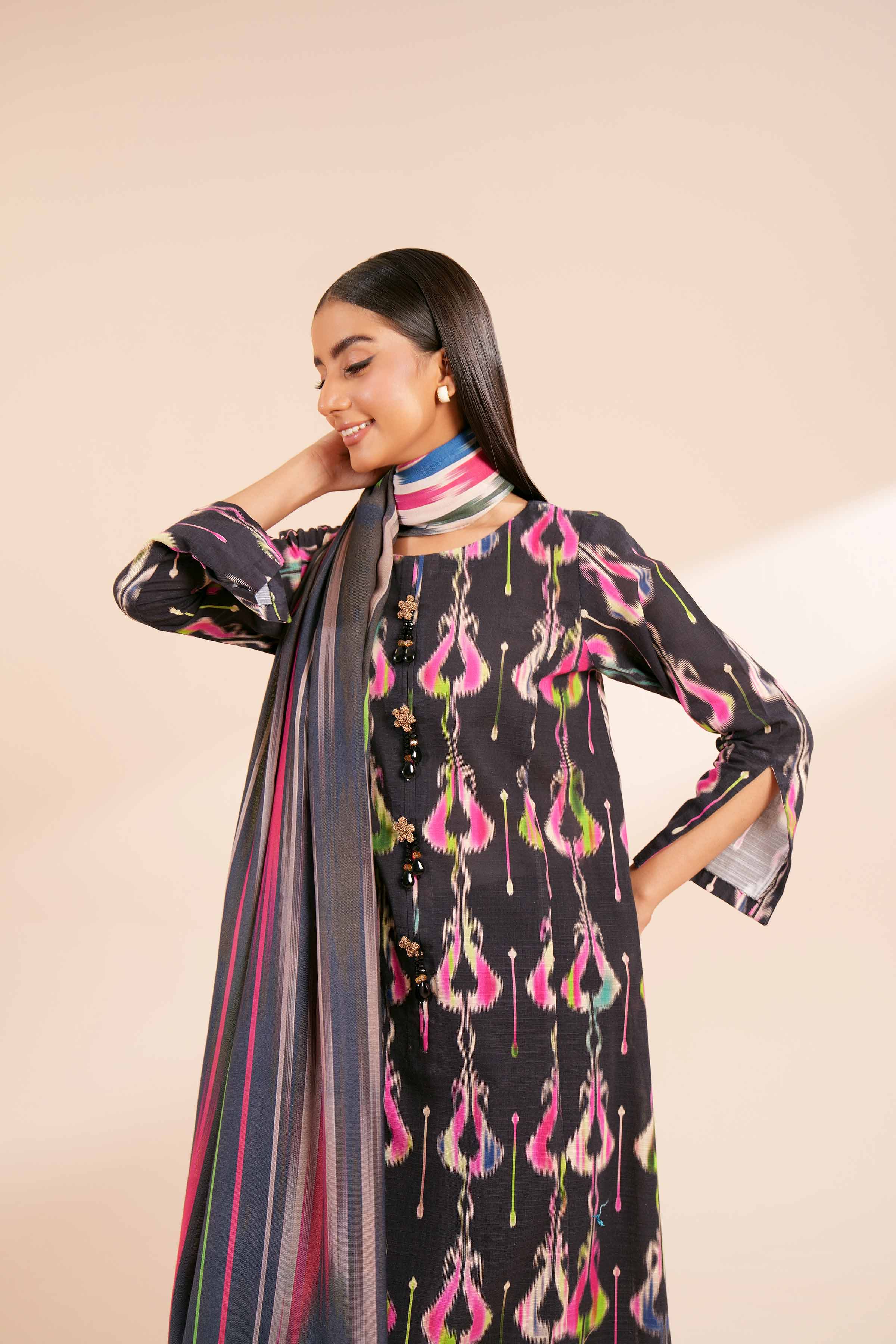3 Piece - Printed Embroidered Suit - 42404198