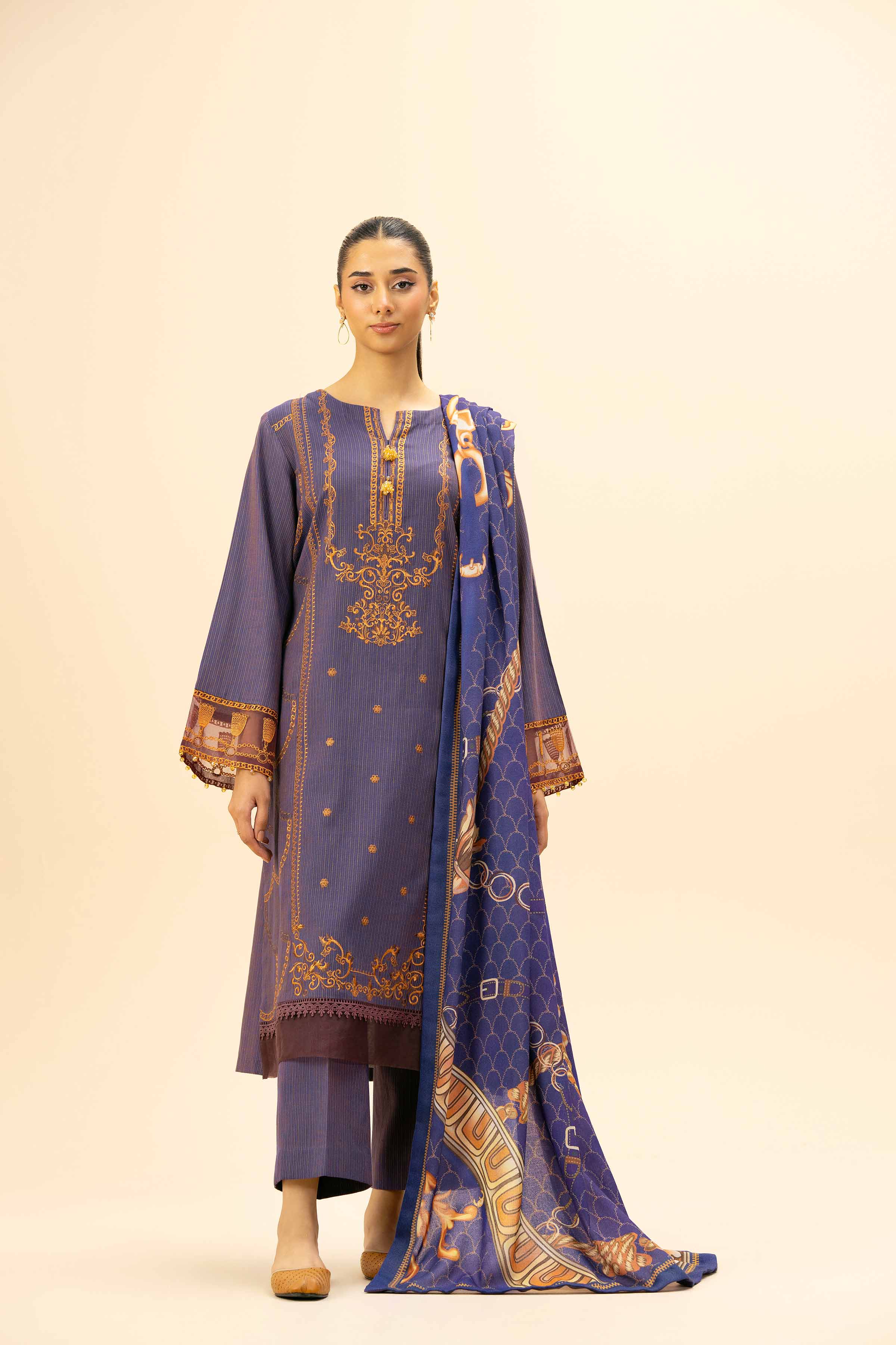 3 Piece - Yarn Dyed Embroidered Suit - 42404337