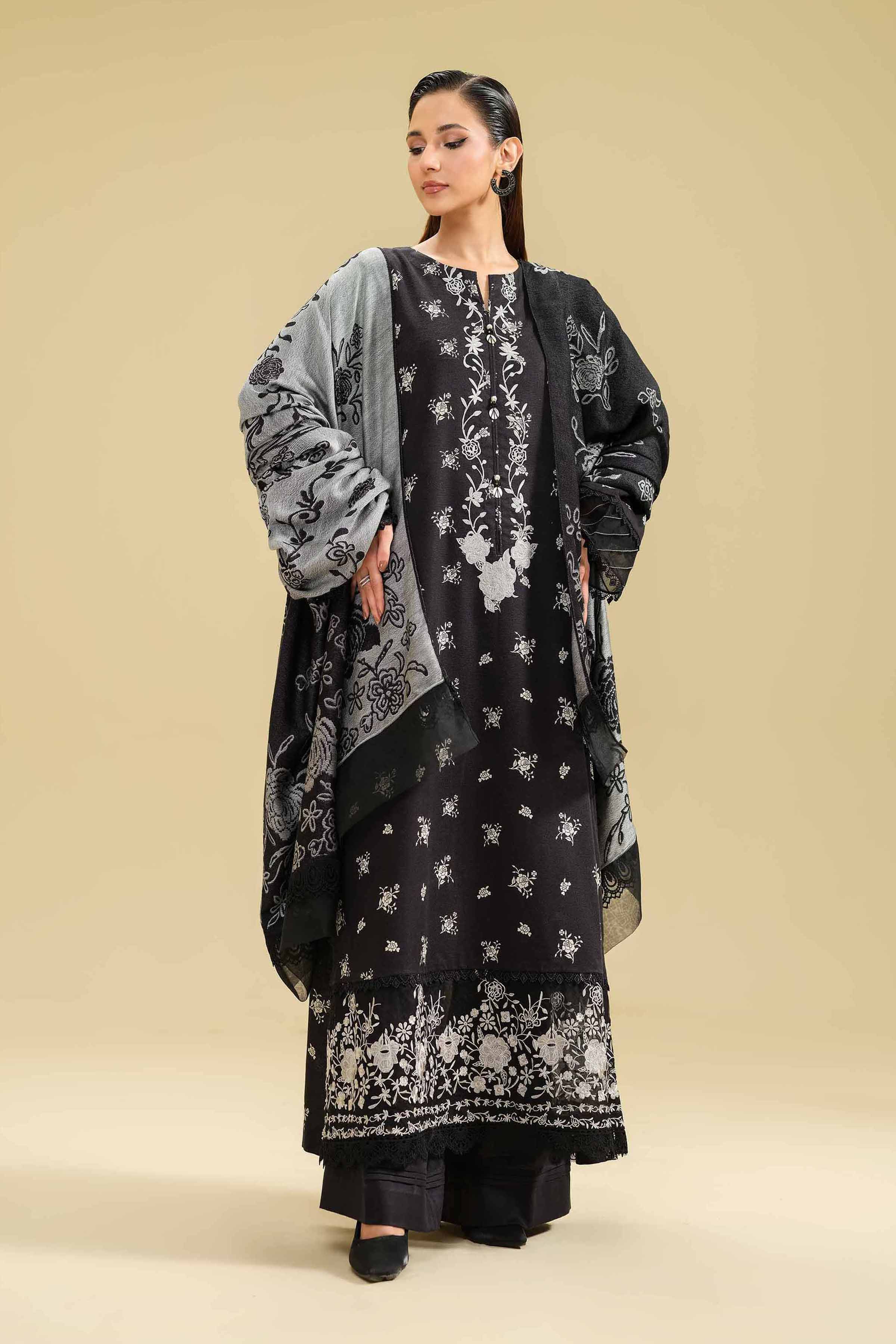 3 Piece - Printed Embroidered Suit - 42404638