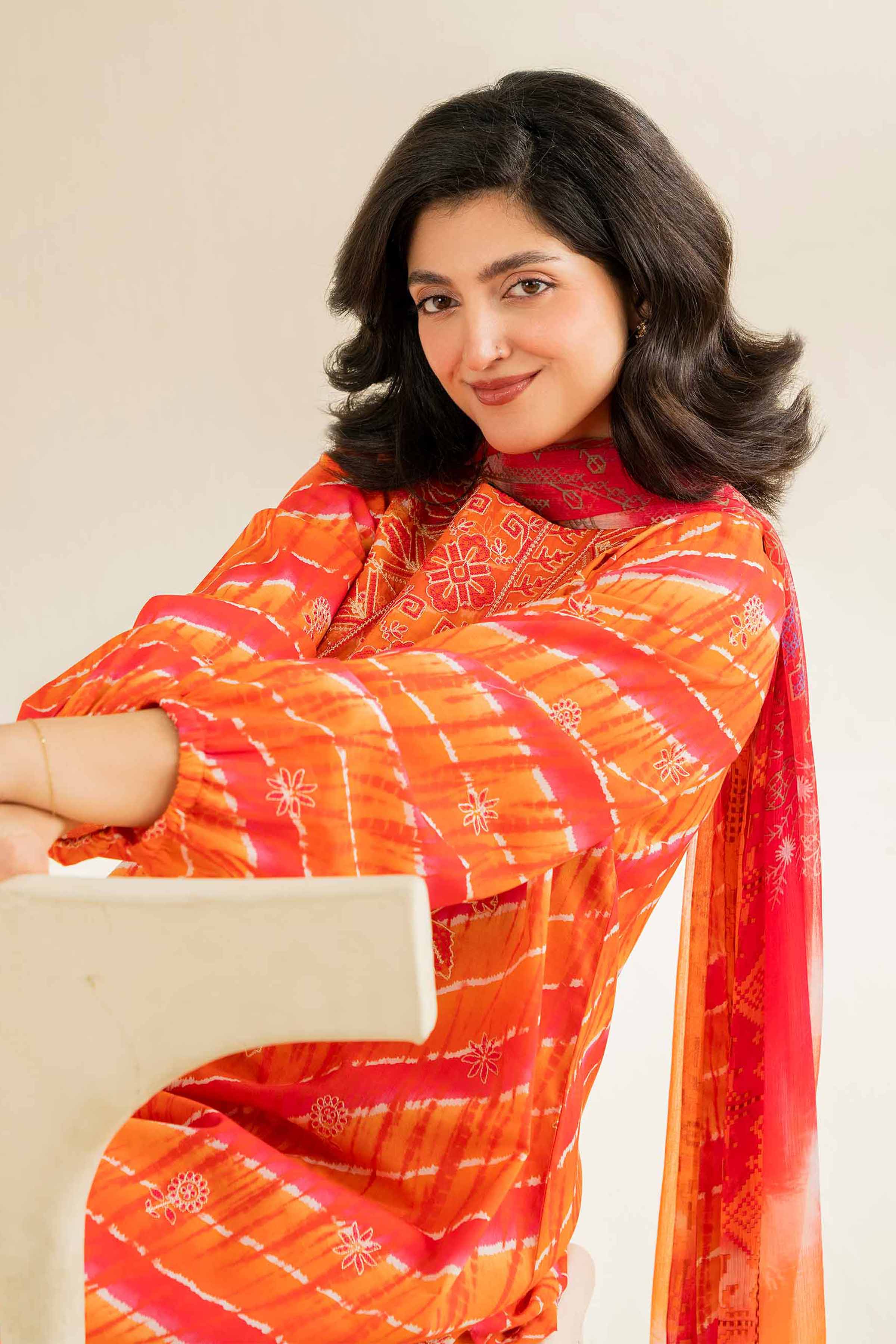 3 Piece - Printed Embroidered Suit - 42501081