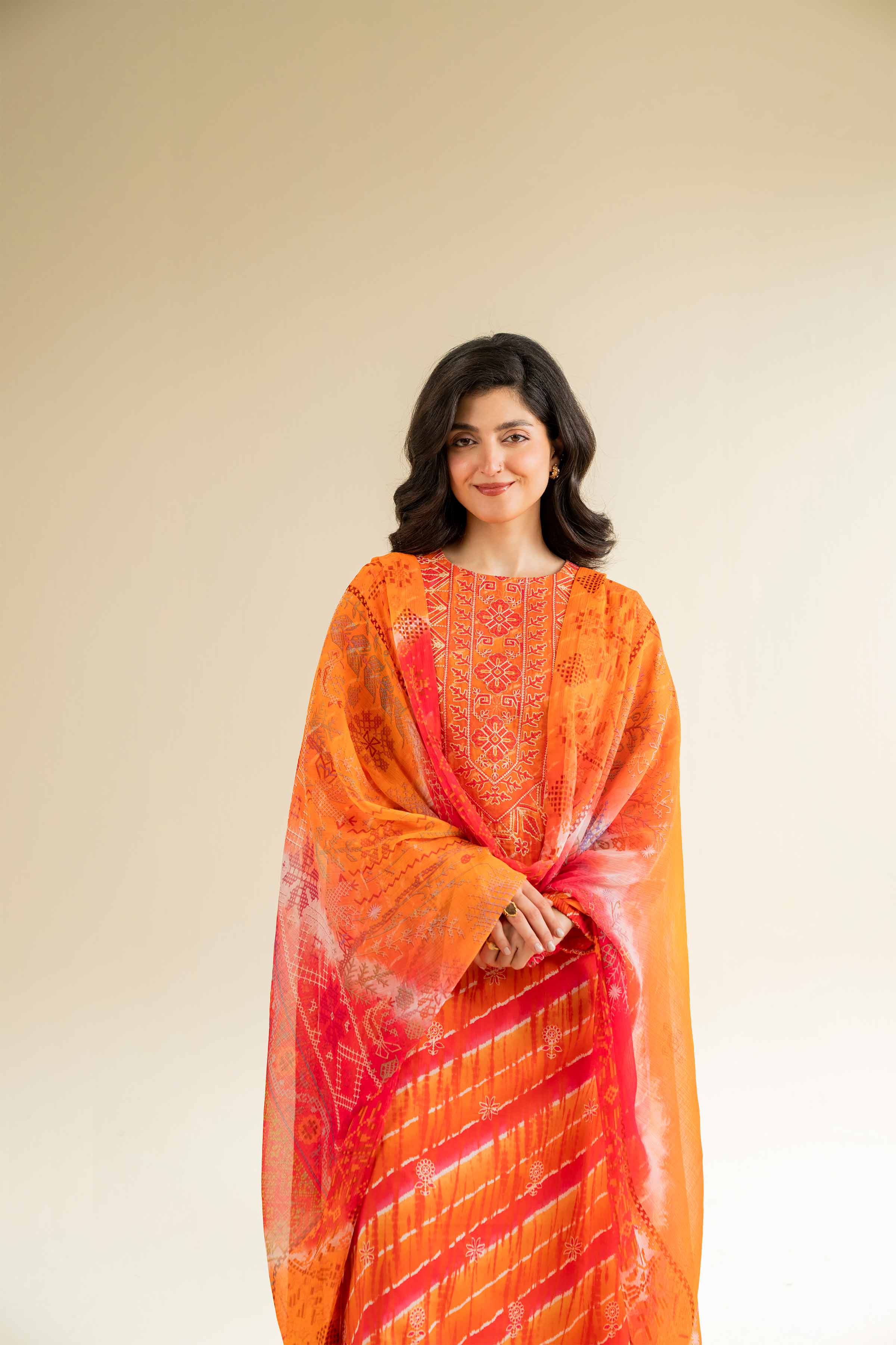 3 Piece - Printed Embroidered Suit - 42501081