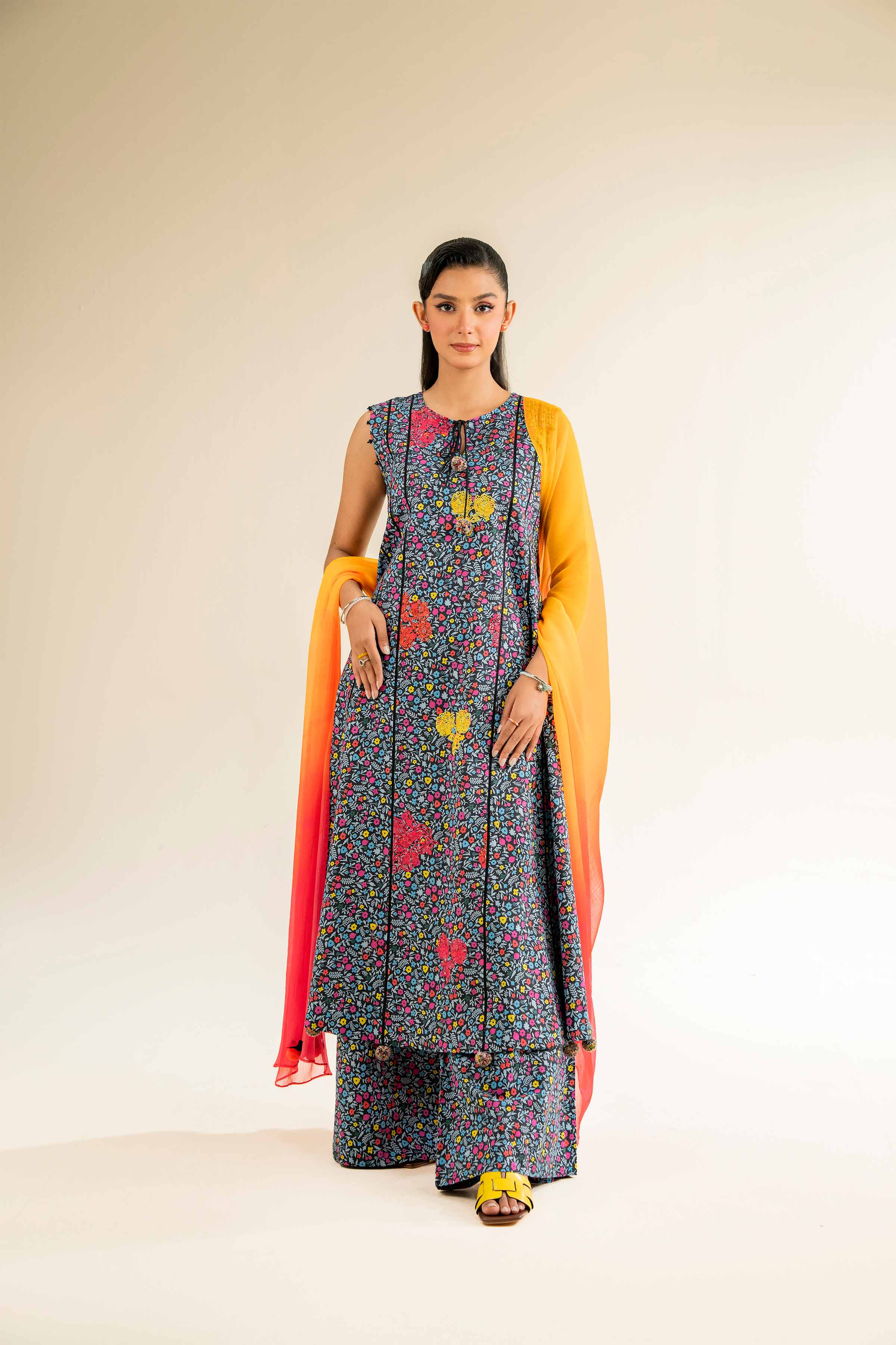3 Piece - Printed Embroidered Suit - 42501087