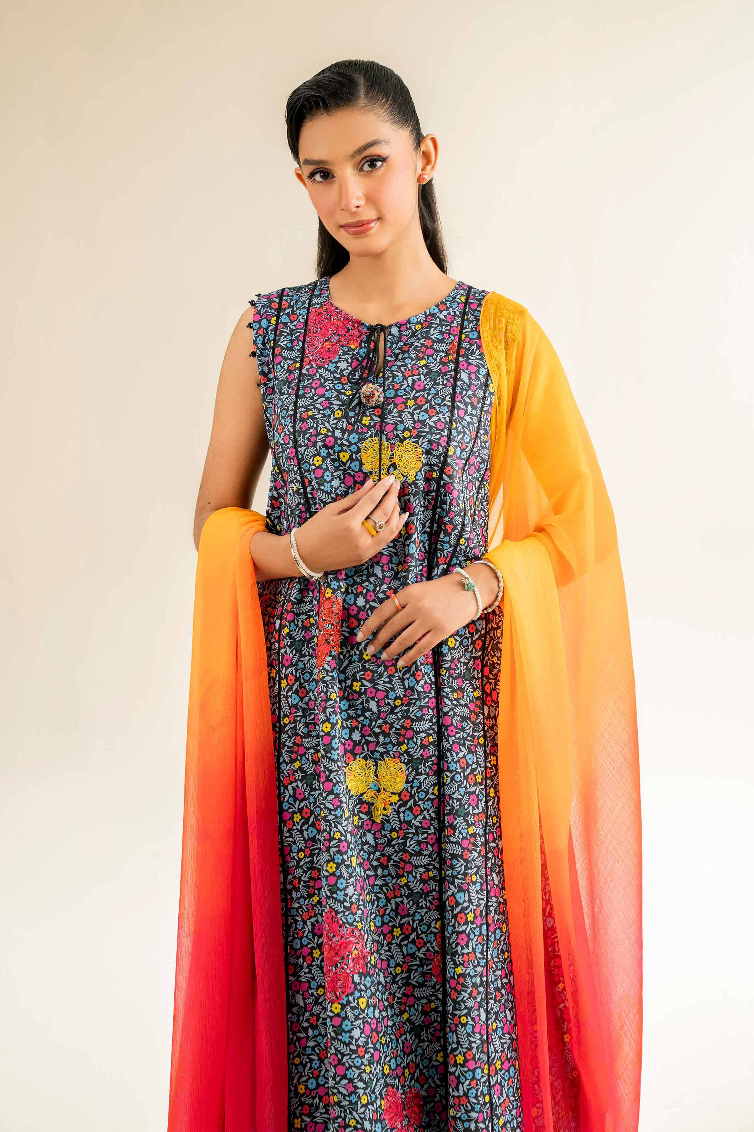 3 Piece - Printed Embroidered Suit - 42501087