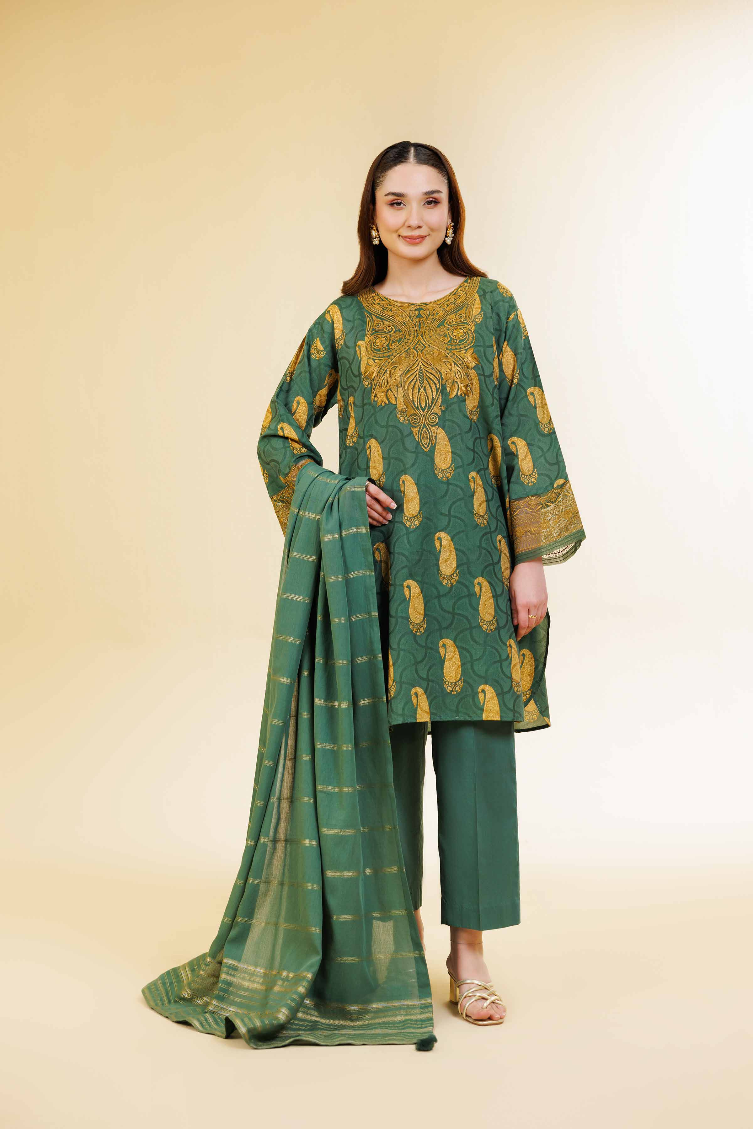 3 Piece - Digital Printed Jacquard Embroidered Suit - 42501302
