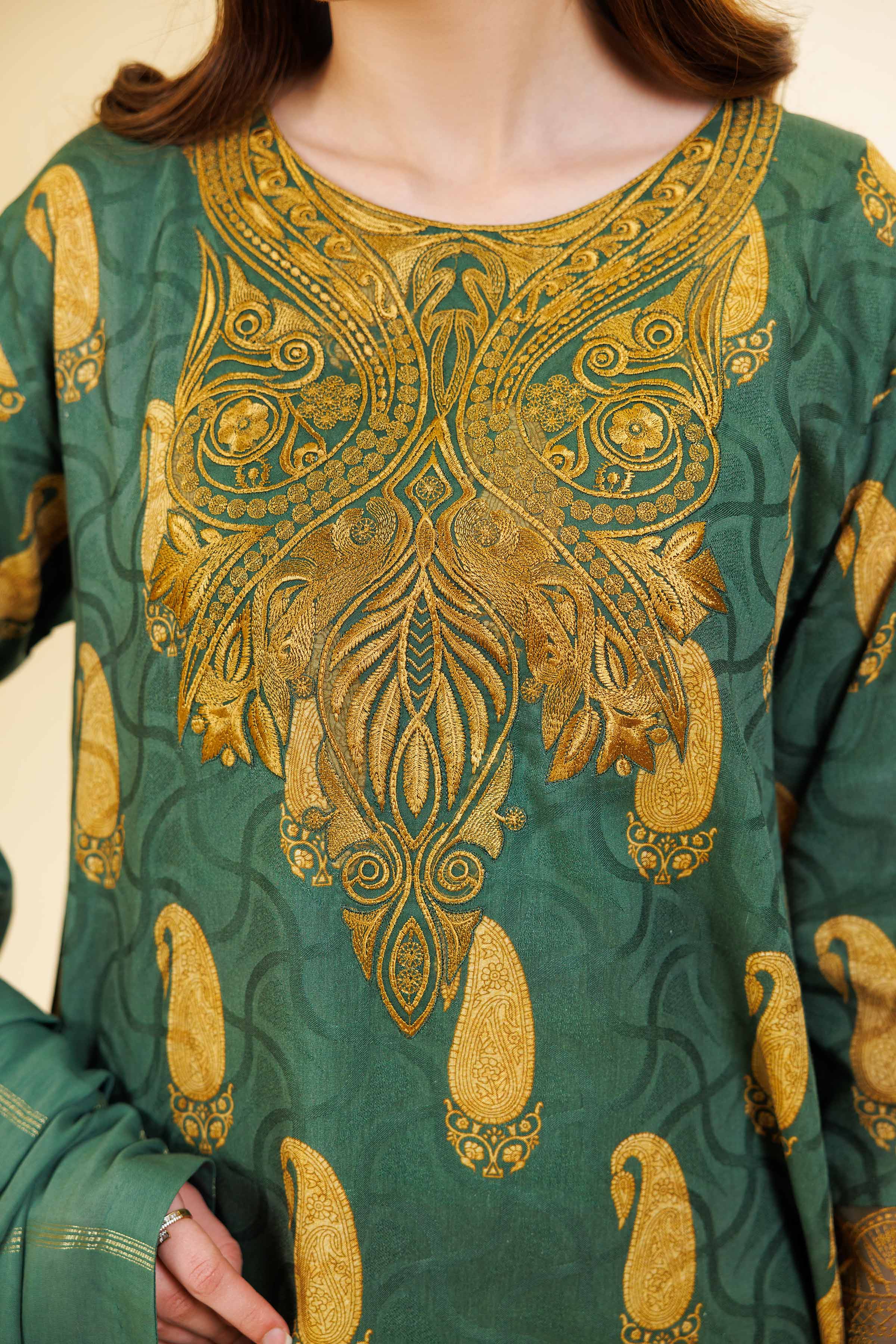 3 Piece - Digital Printed Jacquard Embroidered Suit - 42501302