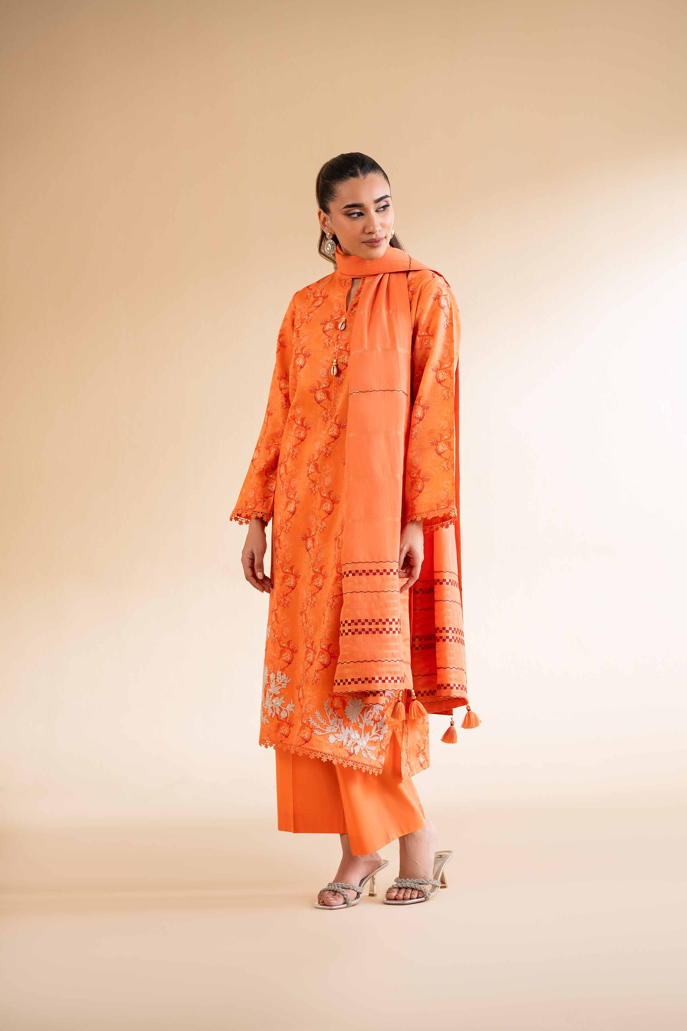 3 Piece - Digital Printed Jacquard Embroidered Suit - 42501304