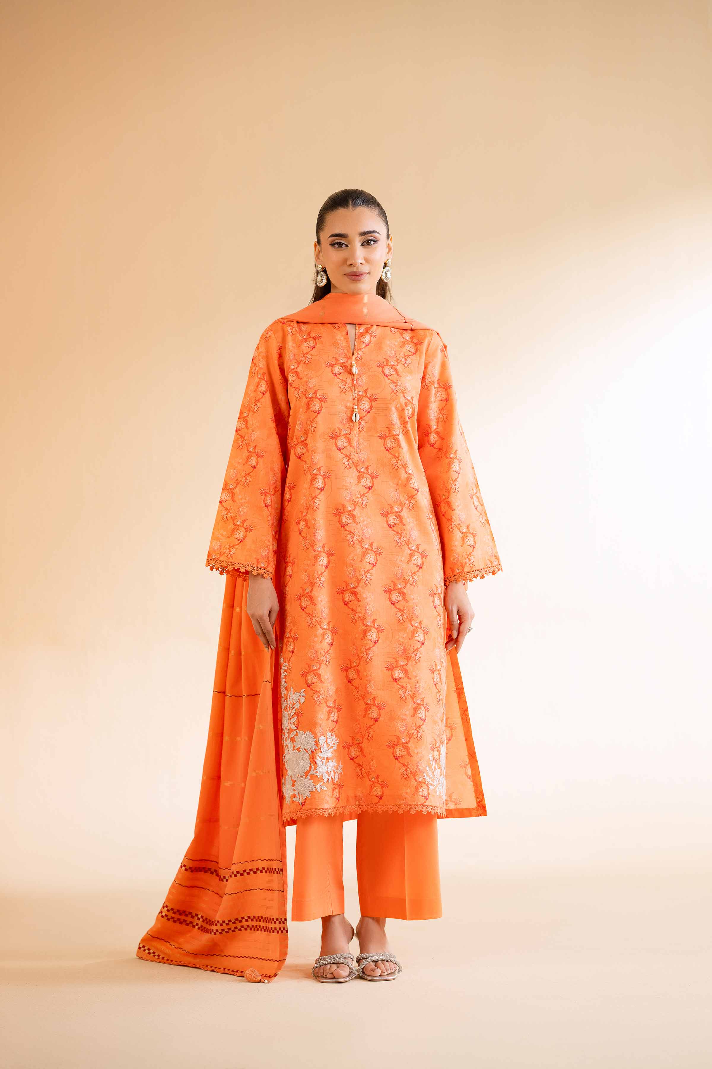 3 Piece - Digital Printed Jacquard Embroidered Suit - 42501304