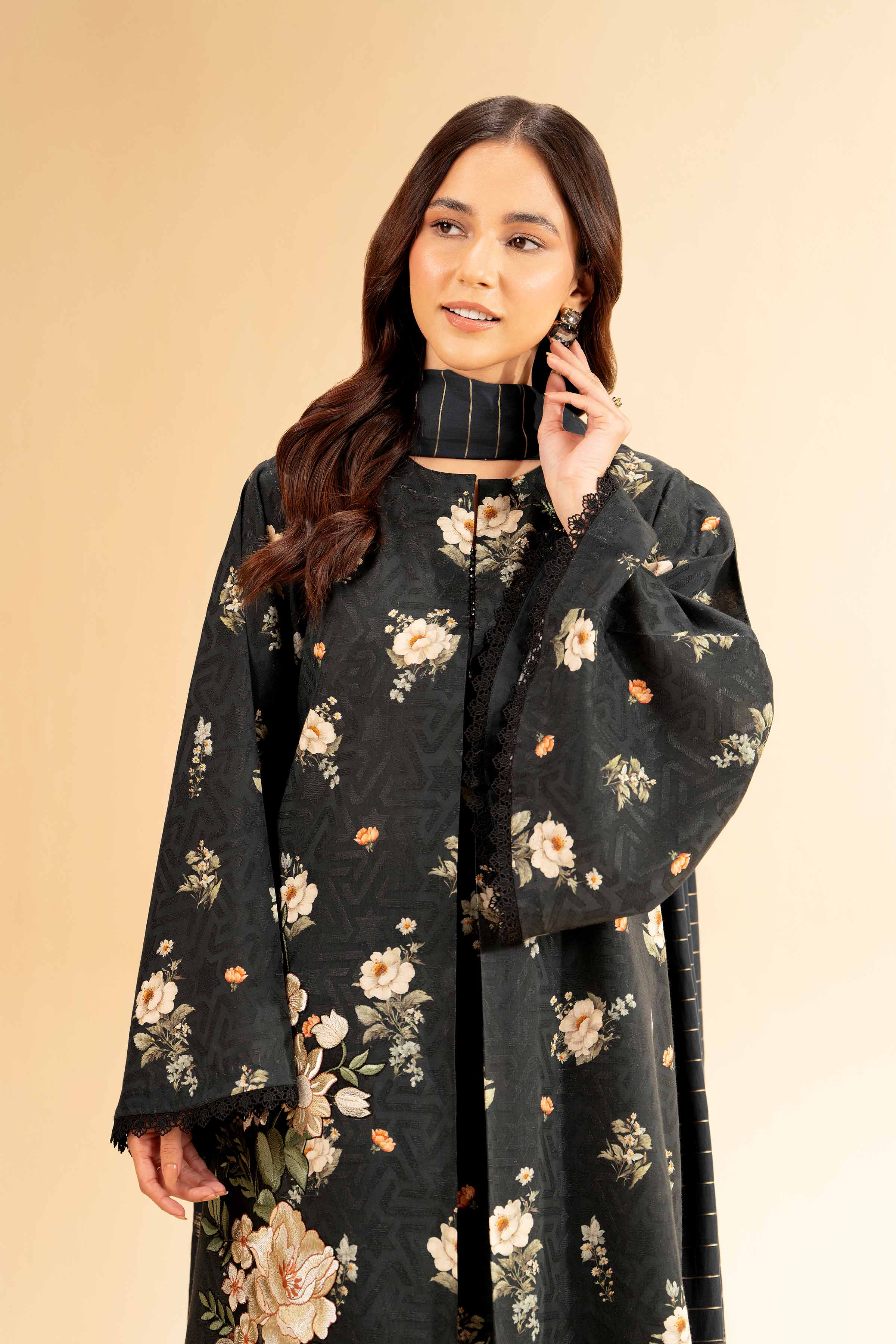 3 Piece - Digital Printed Jacquard Embroidered Suit - 42501305