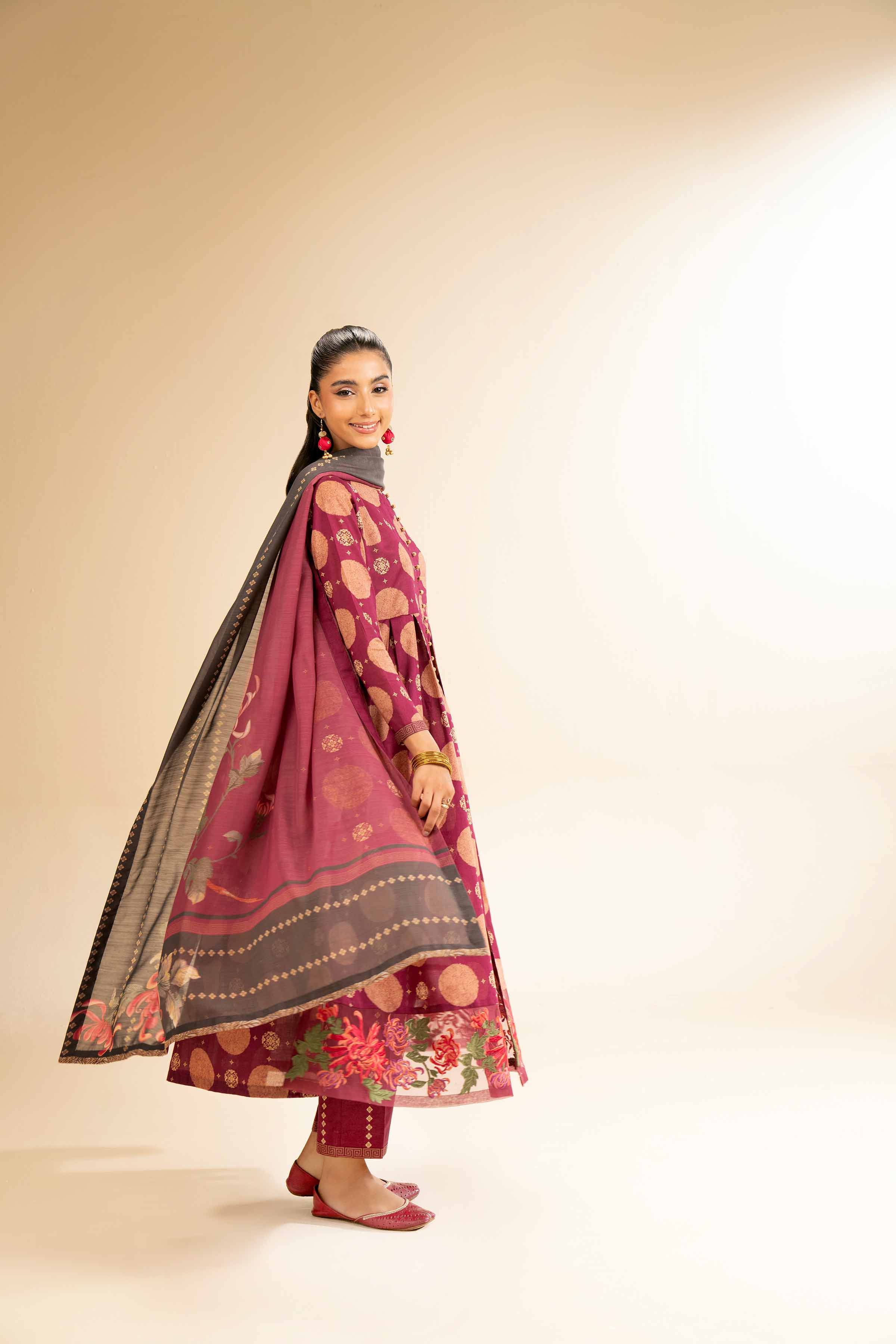 3 Piece - Printed Embroidered Suit - 42501315