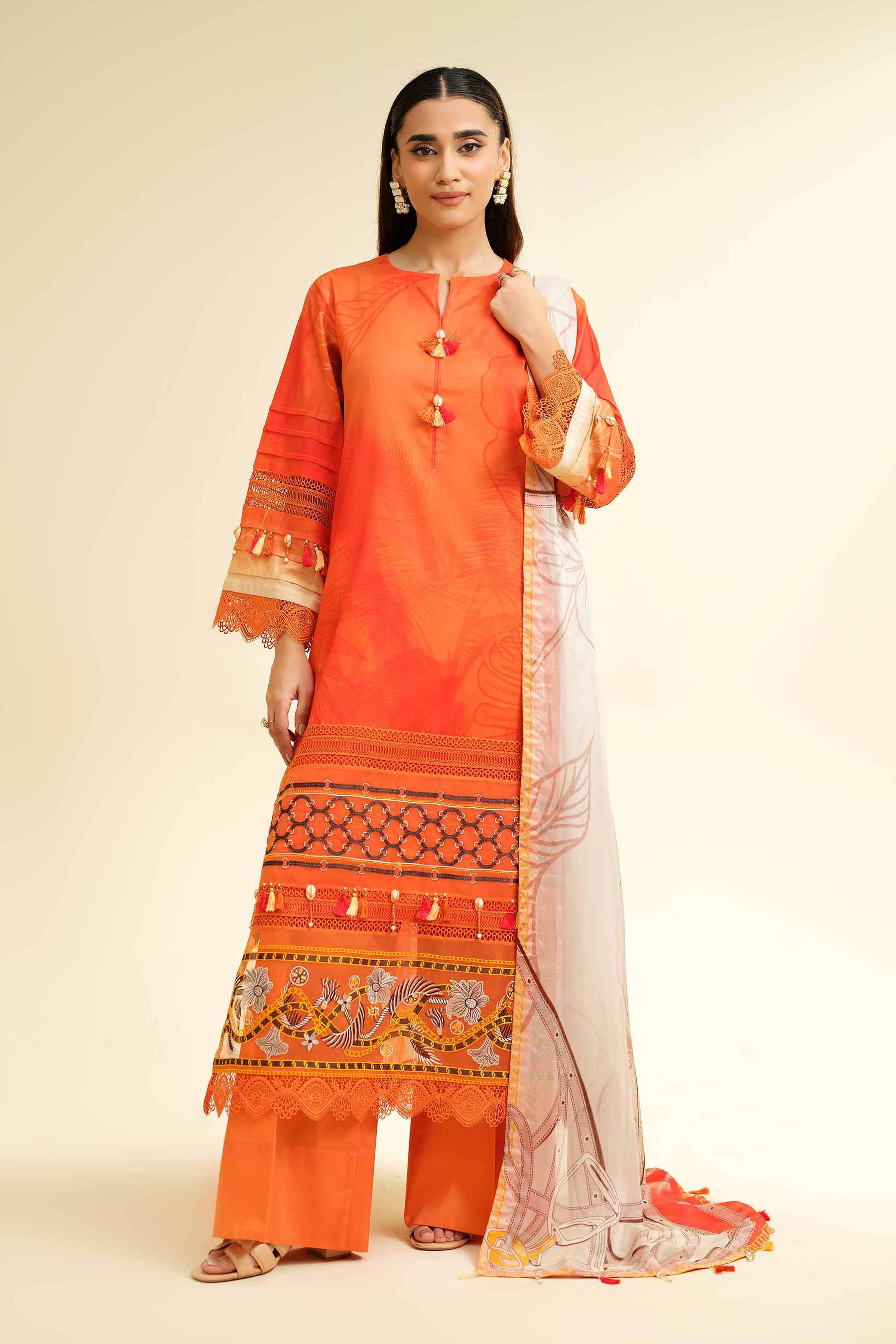 3 Piece - Digital Printed Embroidered Suit - 42501477