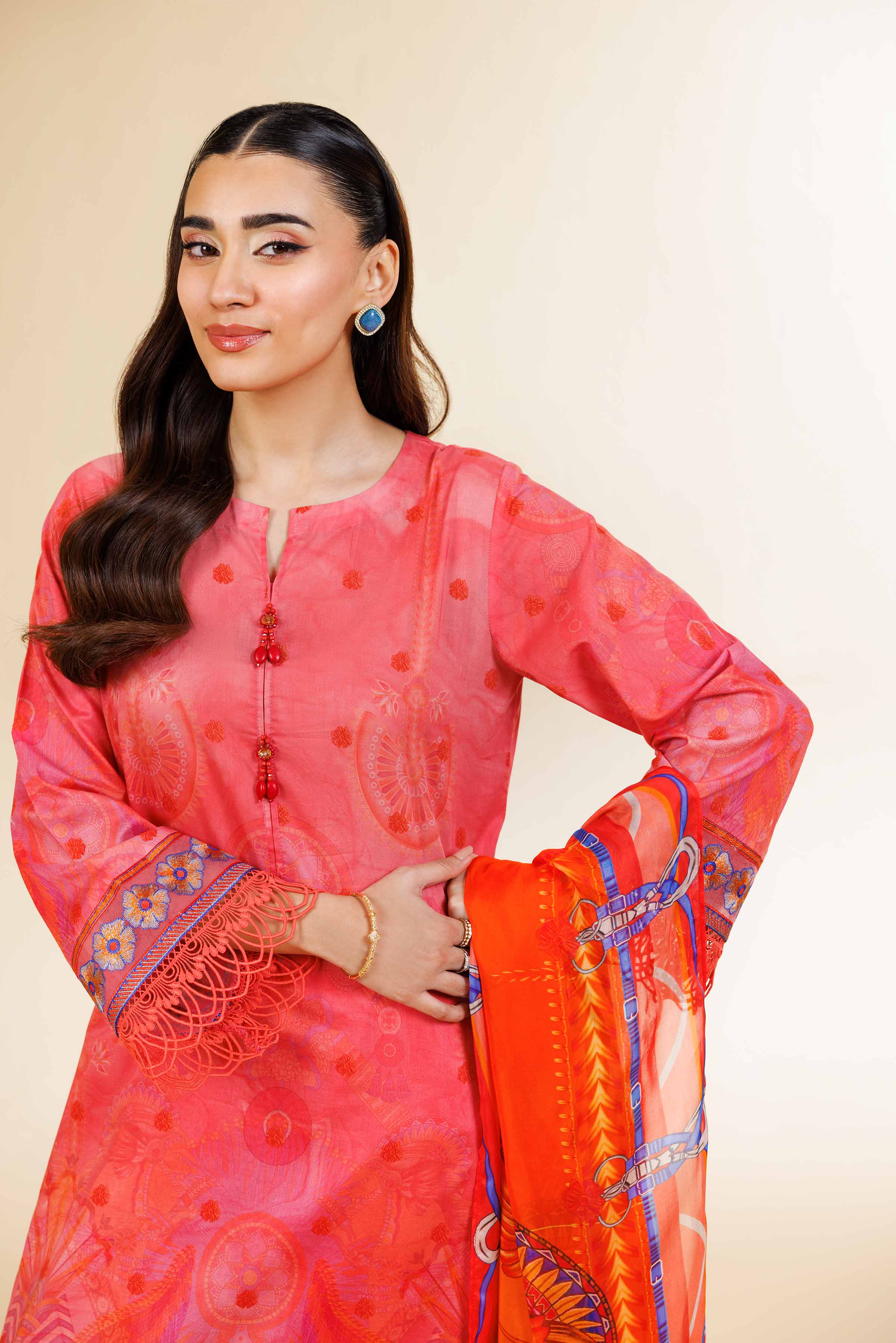 3 Piece - Digital Printed Embroidered Suit - 42501478