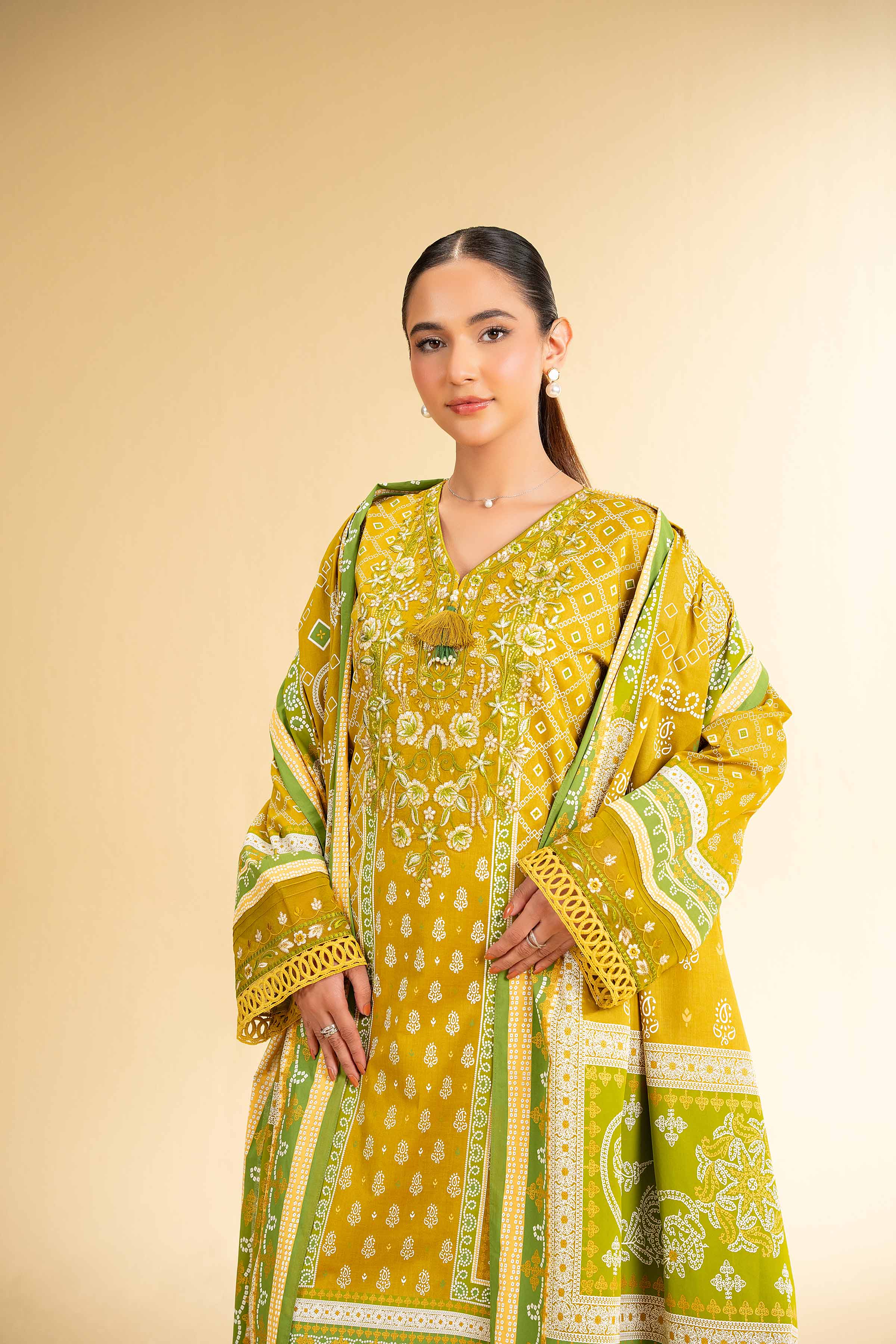 3 Piece - Flatbed Paste Embroidered Suit - 42501659