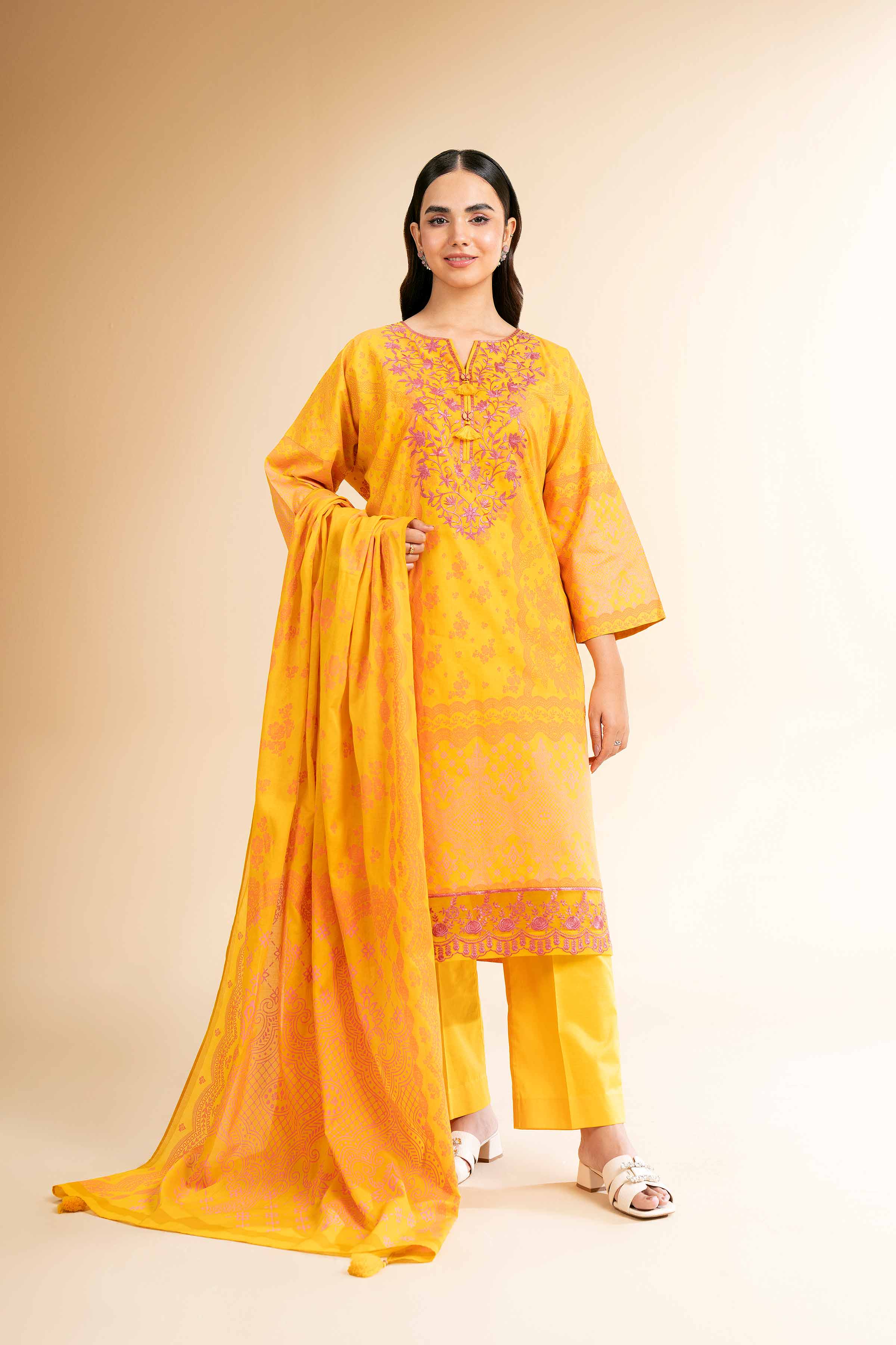 3 Piece - Flatbed Paste Embroidered Suit - 42501661