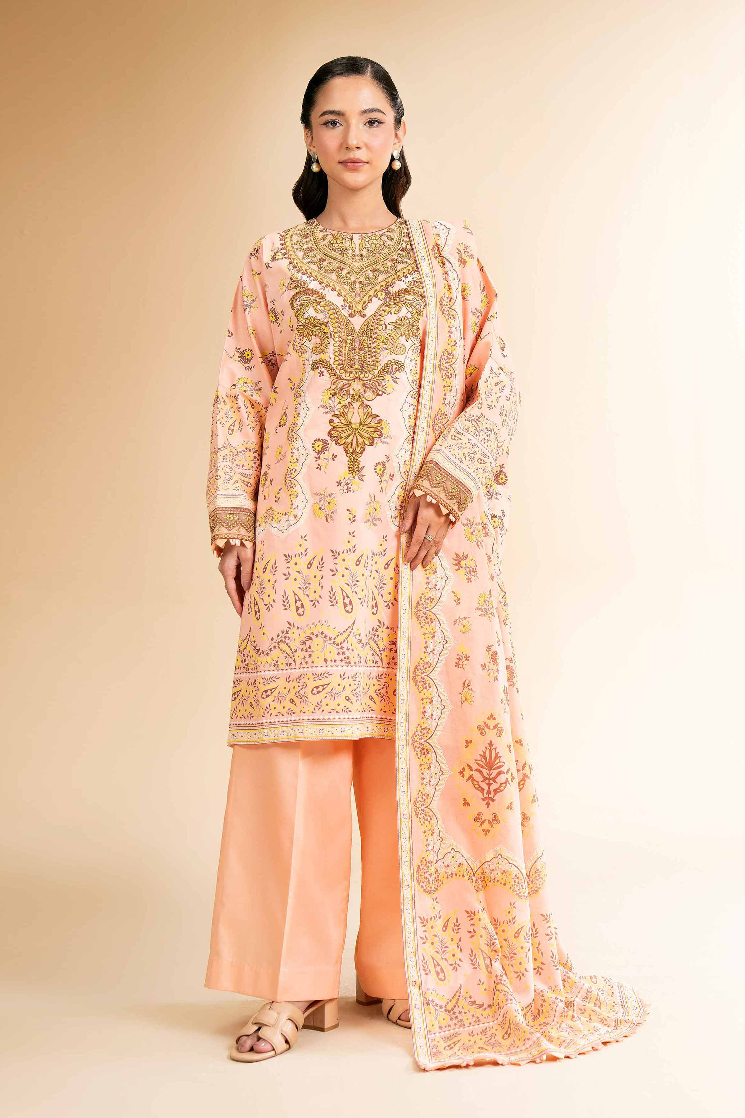 3 Piece - Flatbed Paste Embroidered Suit - 42501665