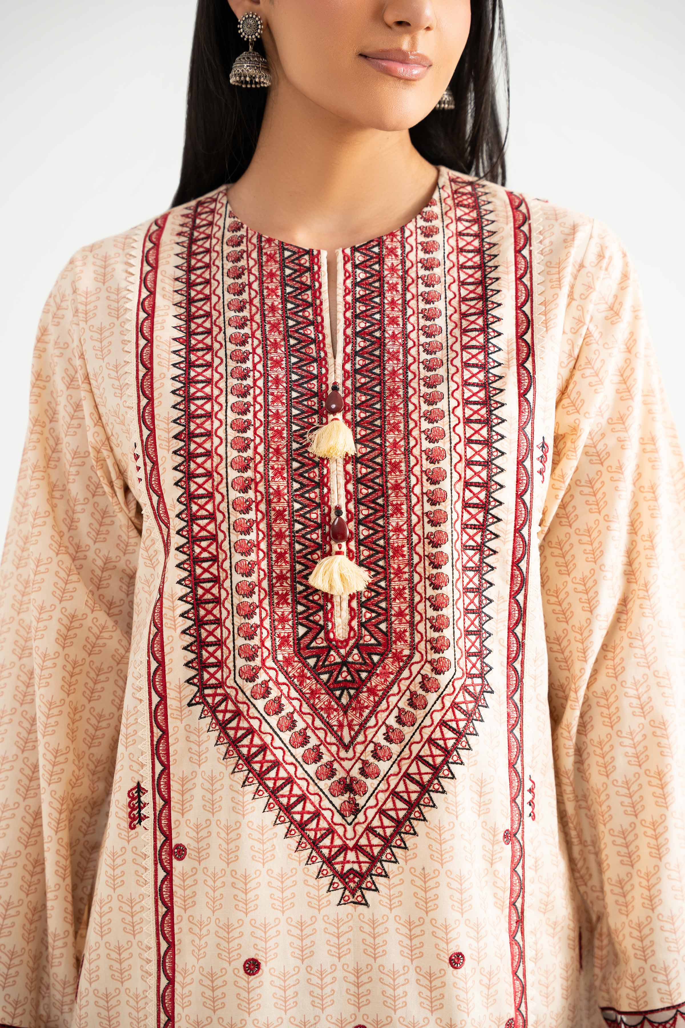 3 Piece - Printed Embroidered Suit - 42501874