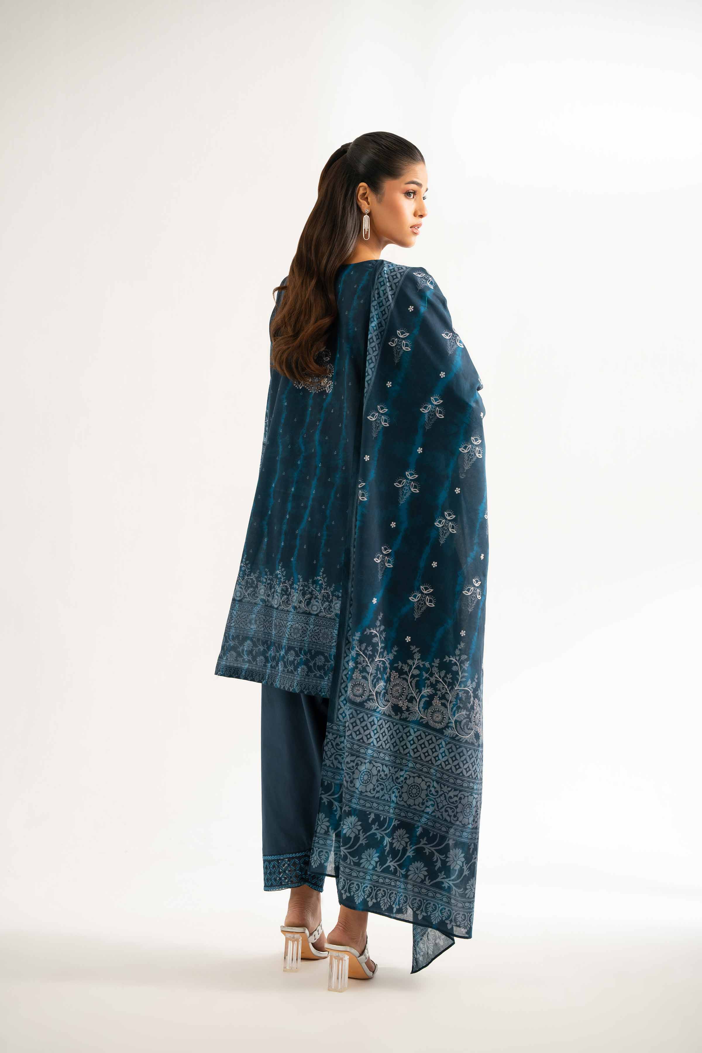 NISHATUAE - Blue Embroidered Lawn 3-piece Unstitched Suit