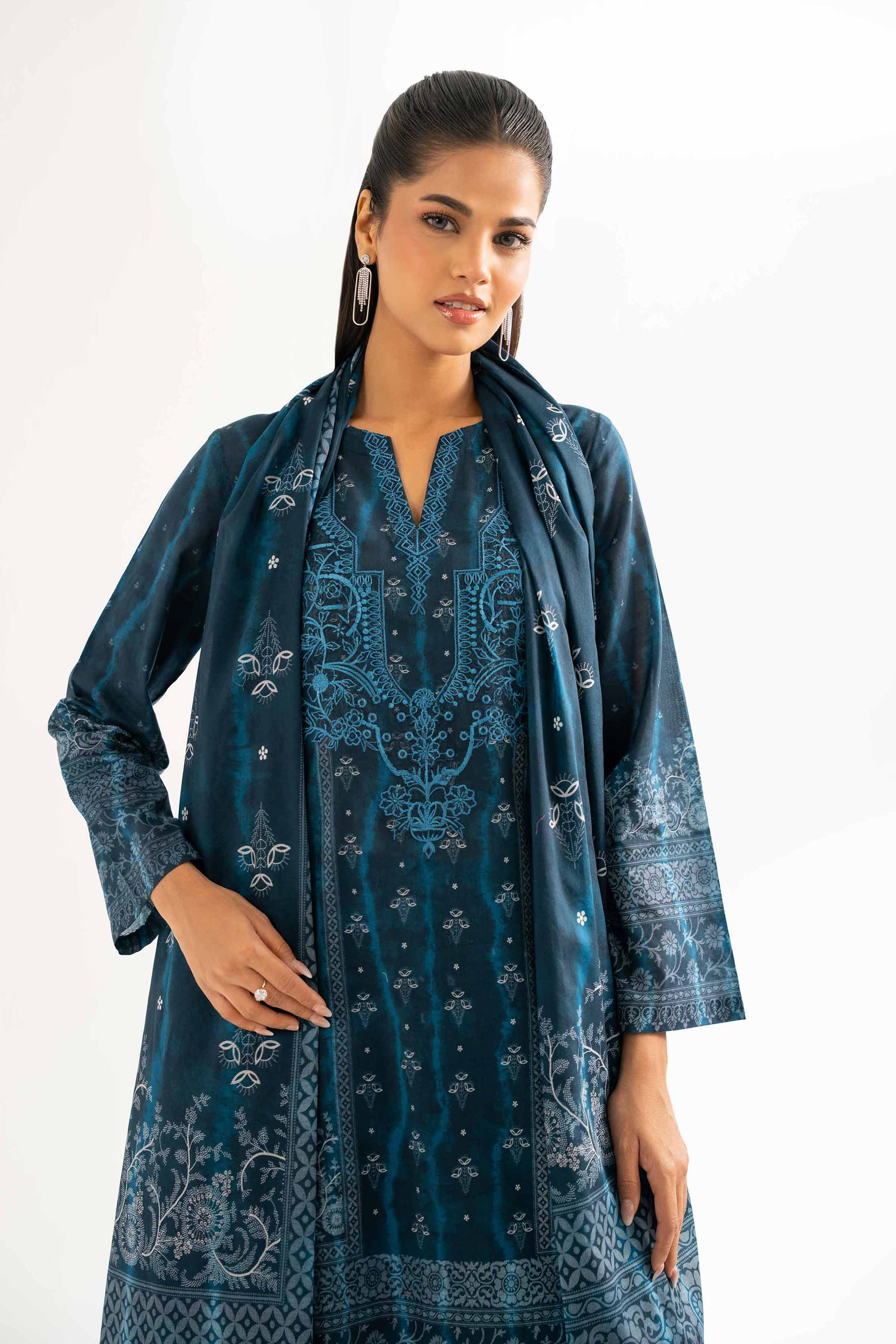NISHATUAE - Blue Embroidered Lawn 3-piece Unstitched Suit