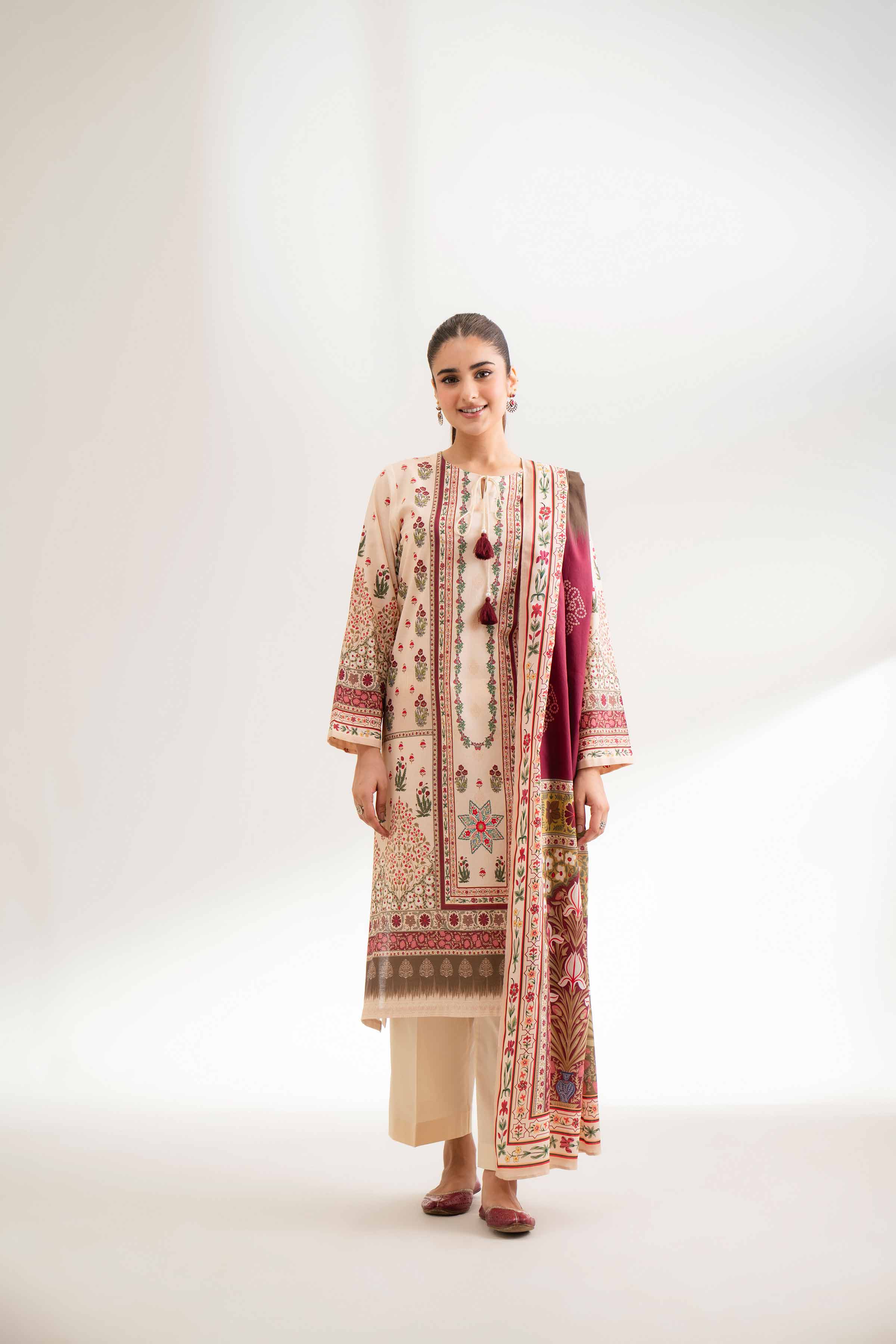 NISHATUAE - Off White Printed Lawn 3-piece Unstitched Suit