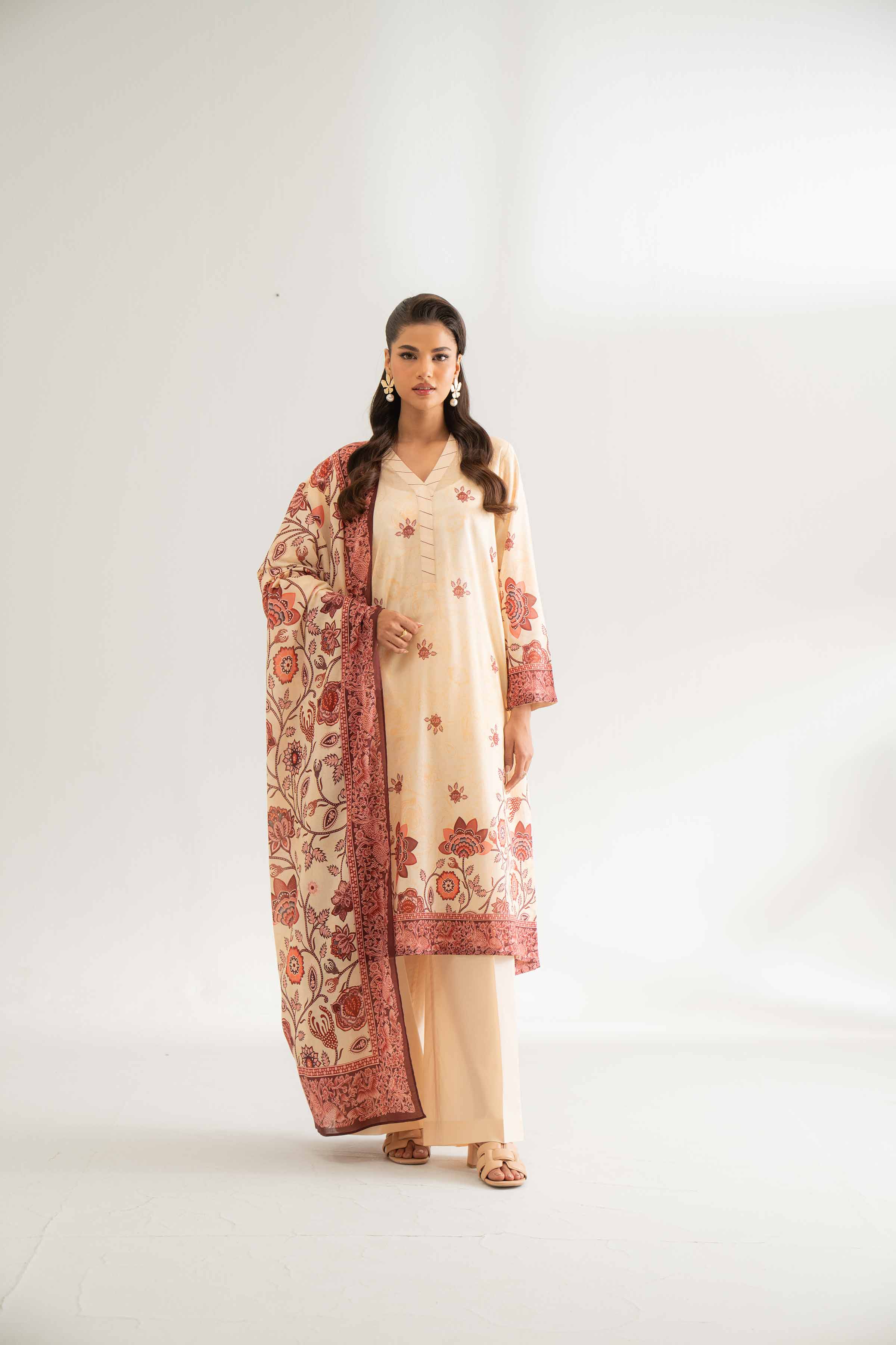 NISHATUAE - Peach Printed Lawn 3-piece Unstitched Suit
