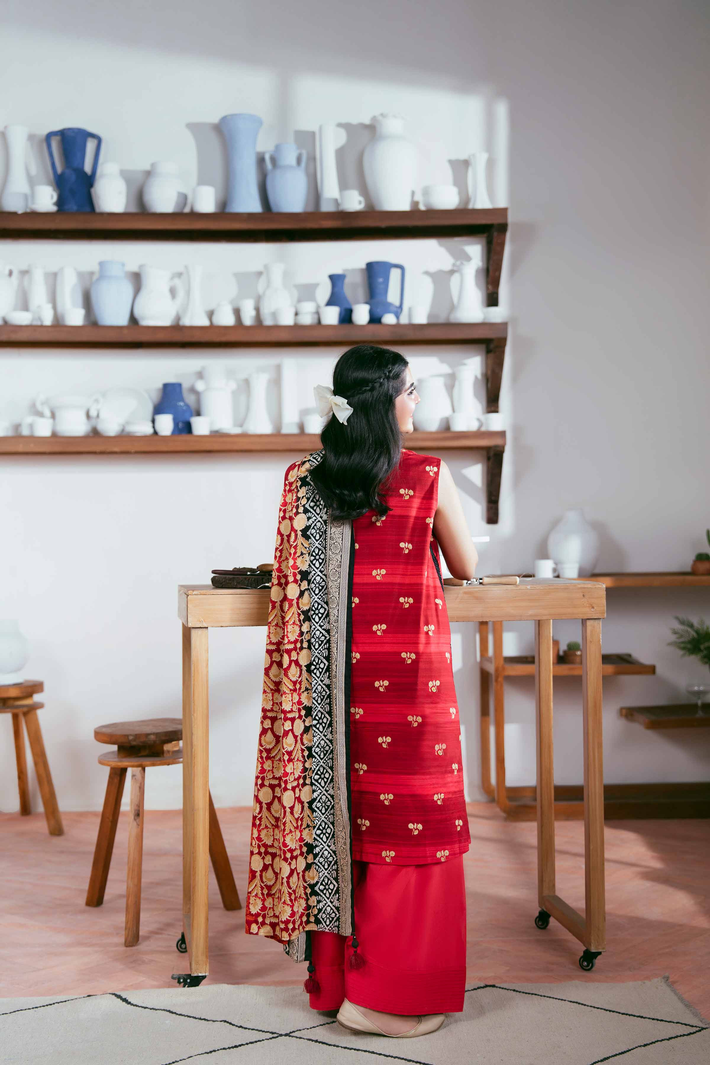 NISHATUAE - Rust Printed Cambric 3-piece Unstitched Suit