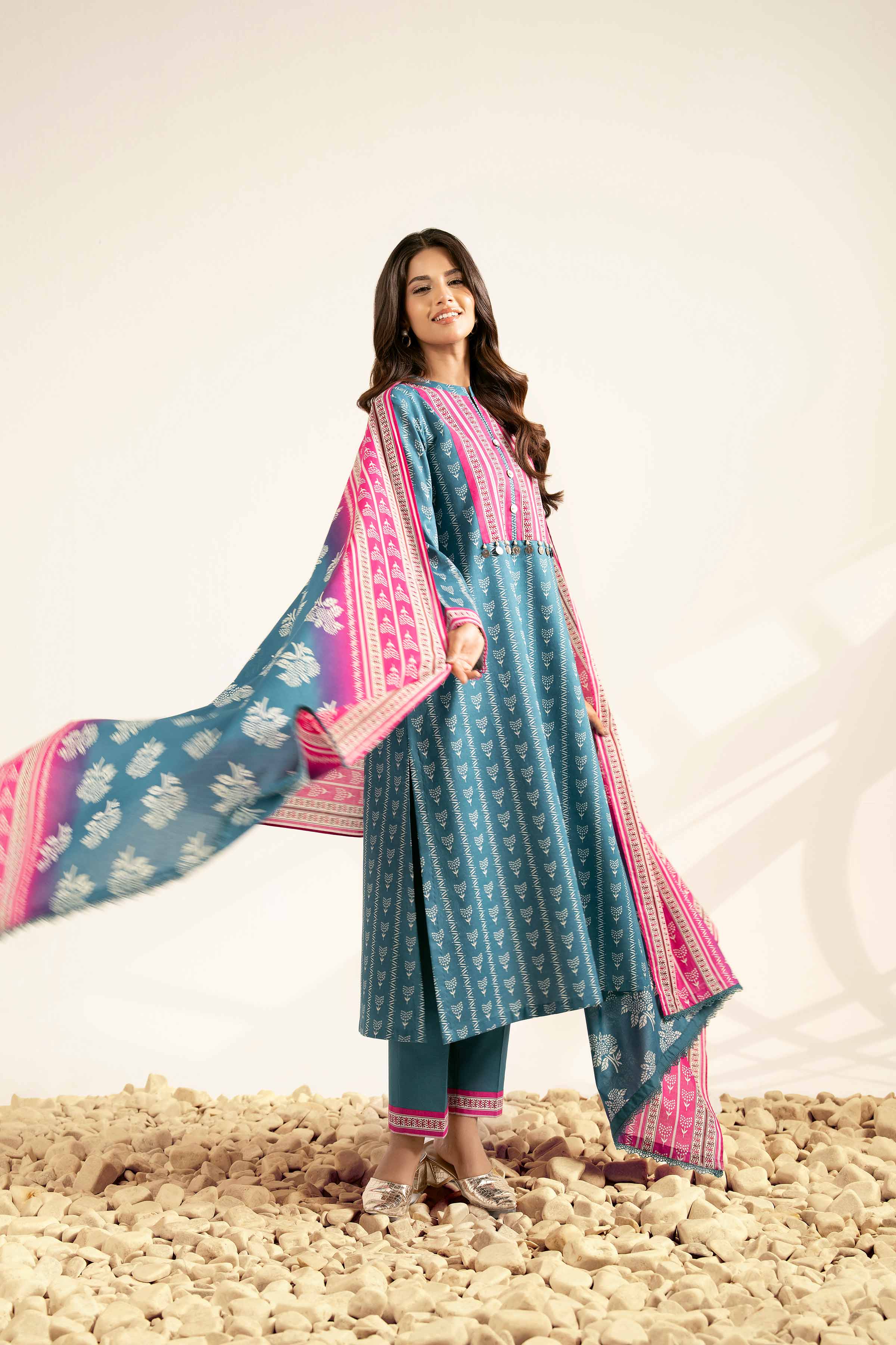 NISHATUAE - Turquoise Printed Cambric 3-piece Unstitched Suit