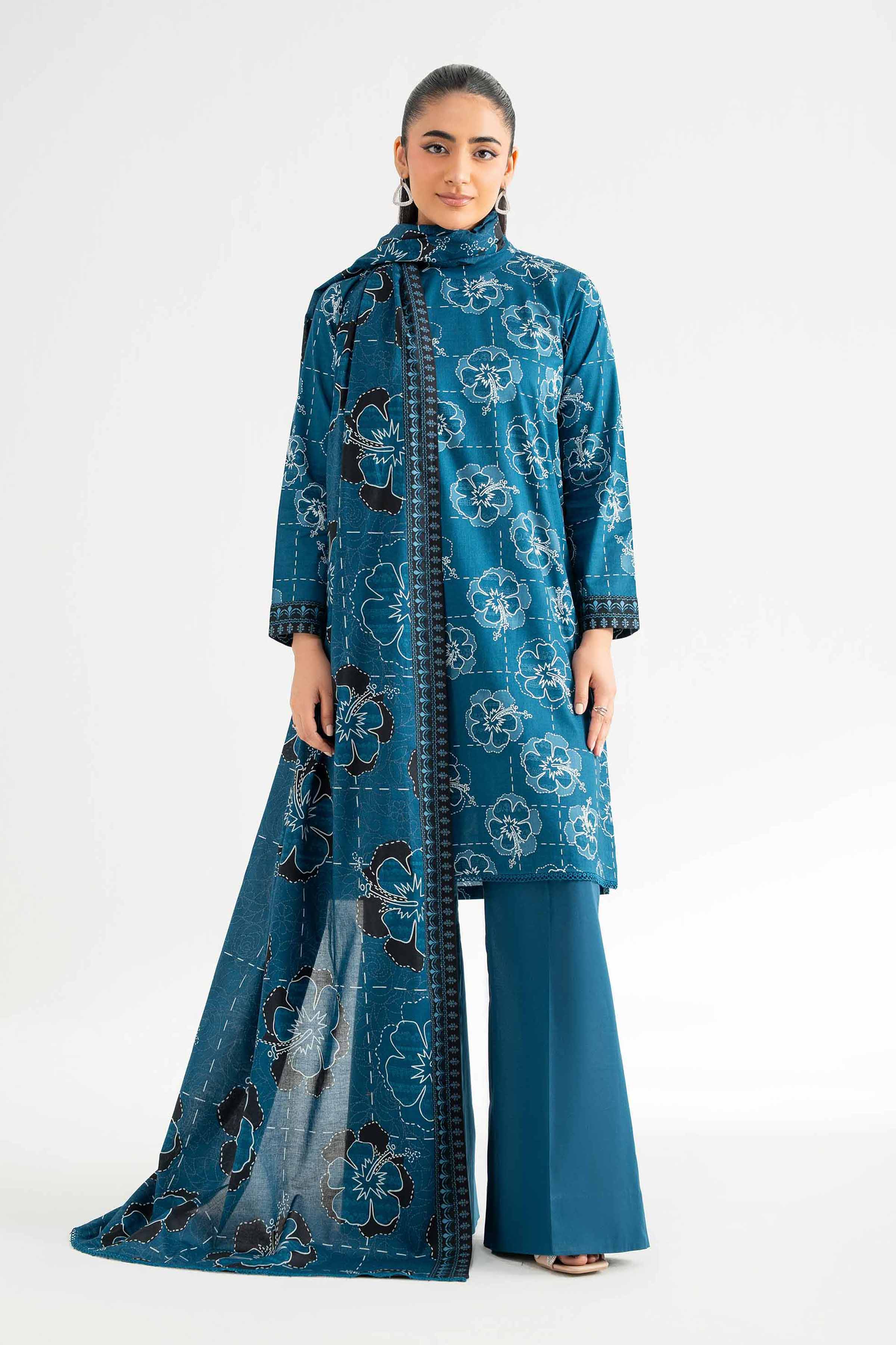 NISHATUAE - Blue Printed Cambric 3-piece Unstitched Suit