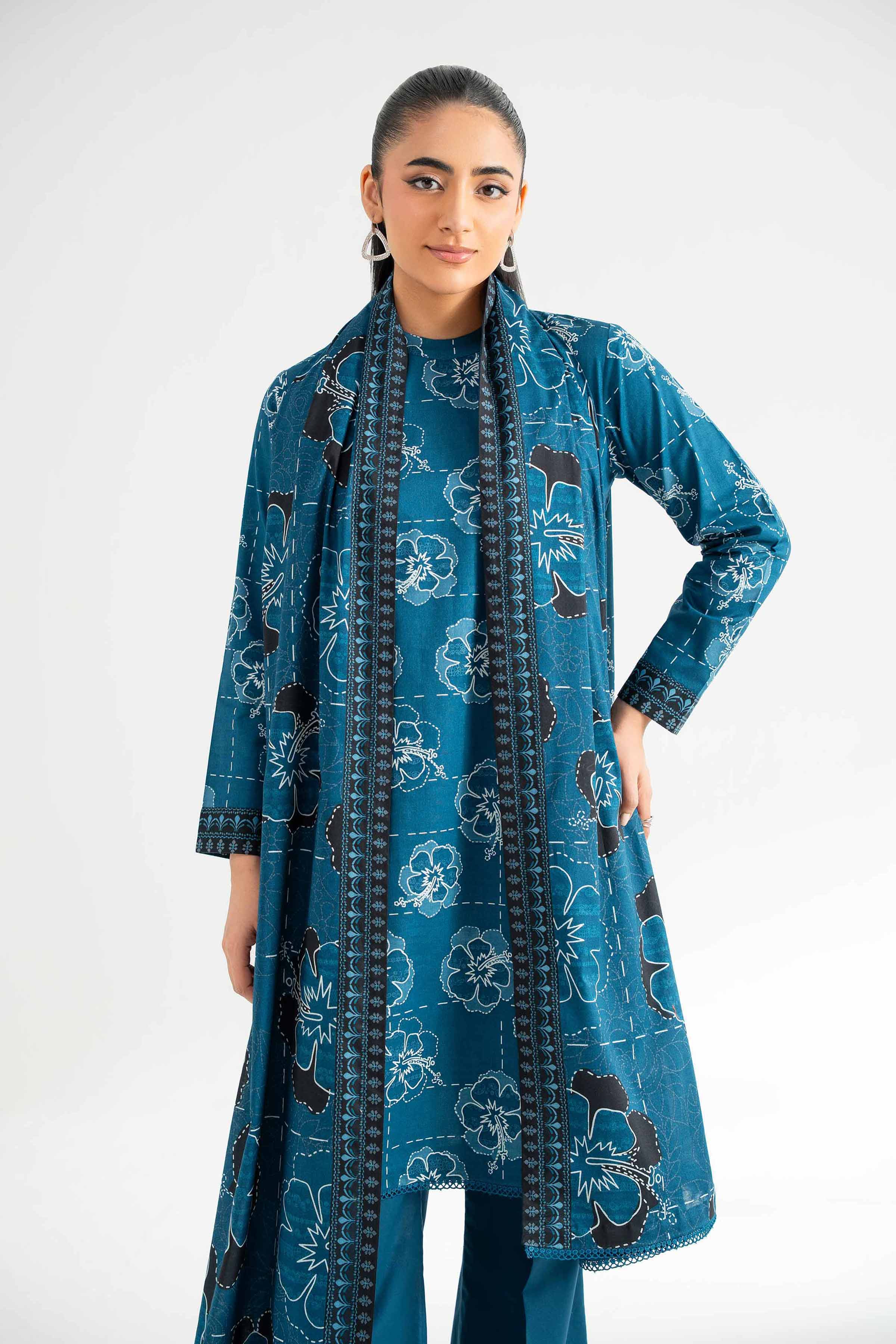 NISHATUAE - Blue Printed Cambric 3-piece Unstitched Suit