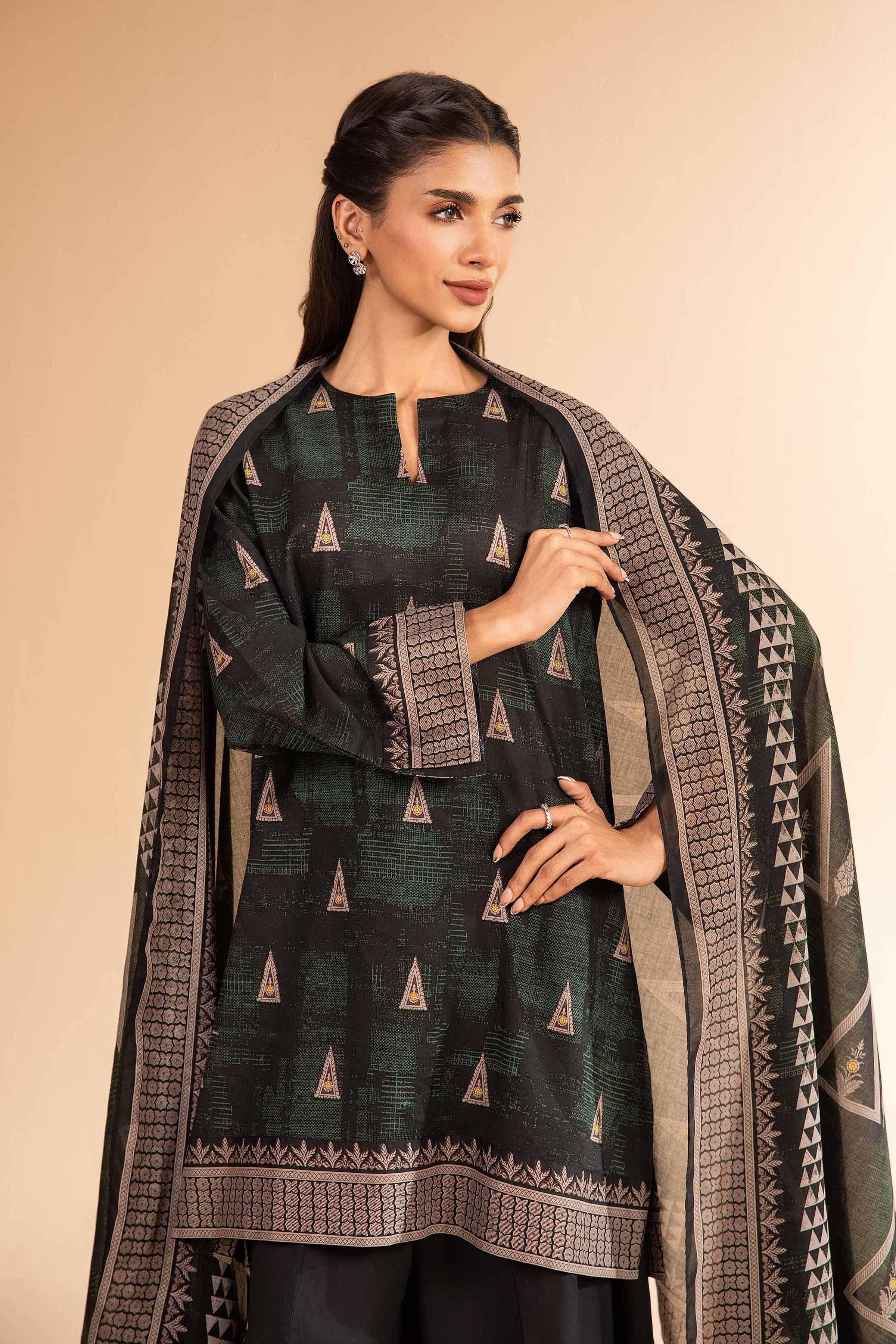 NISHATUAE - Black Printed Lawn 3-piece Unstitched Suit