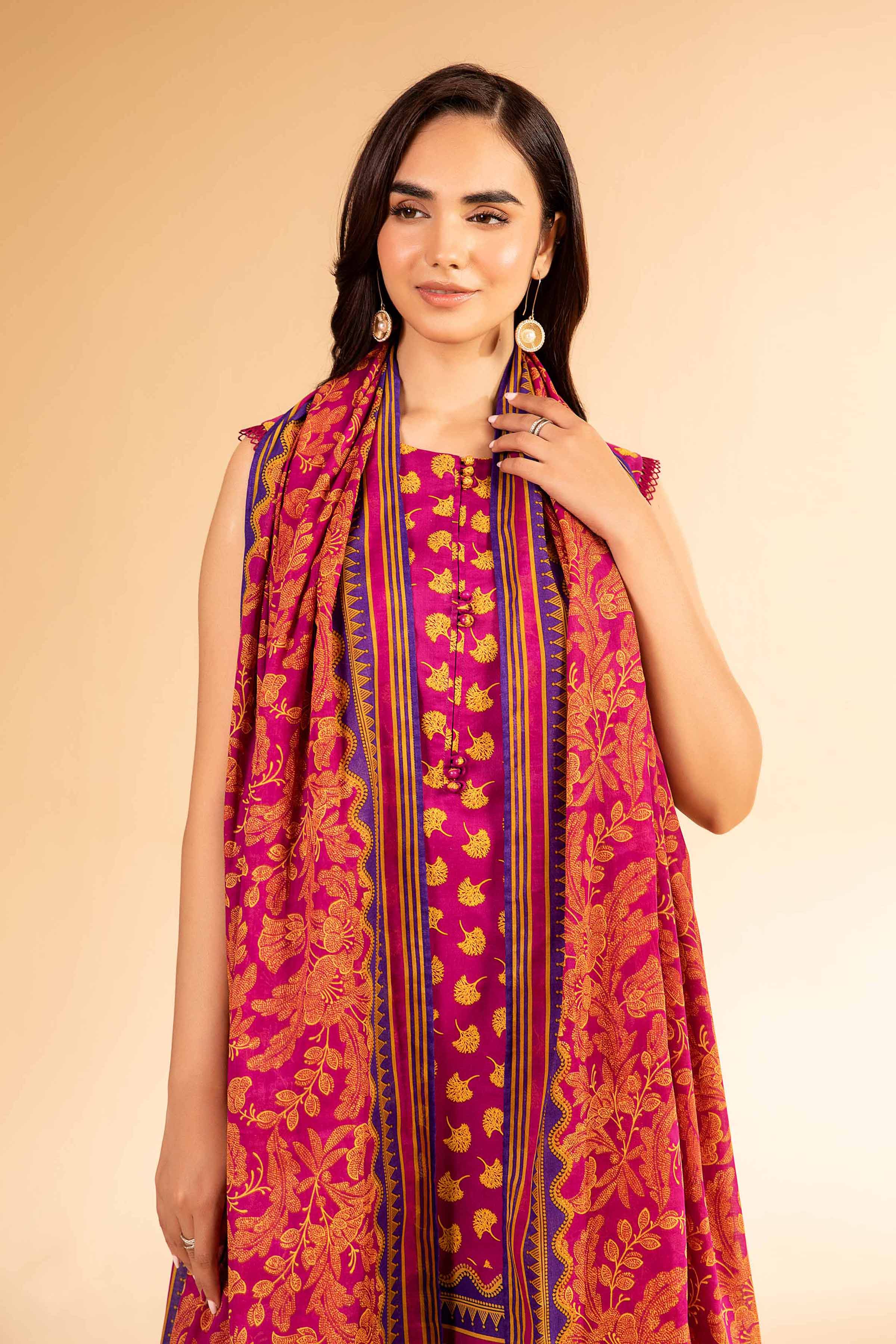 NISHATUAE - Magenta Printed Lawn 3-piece Unstitched Suit
