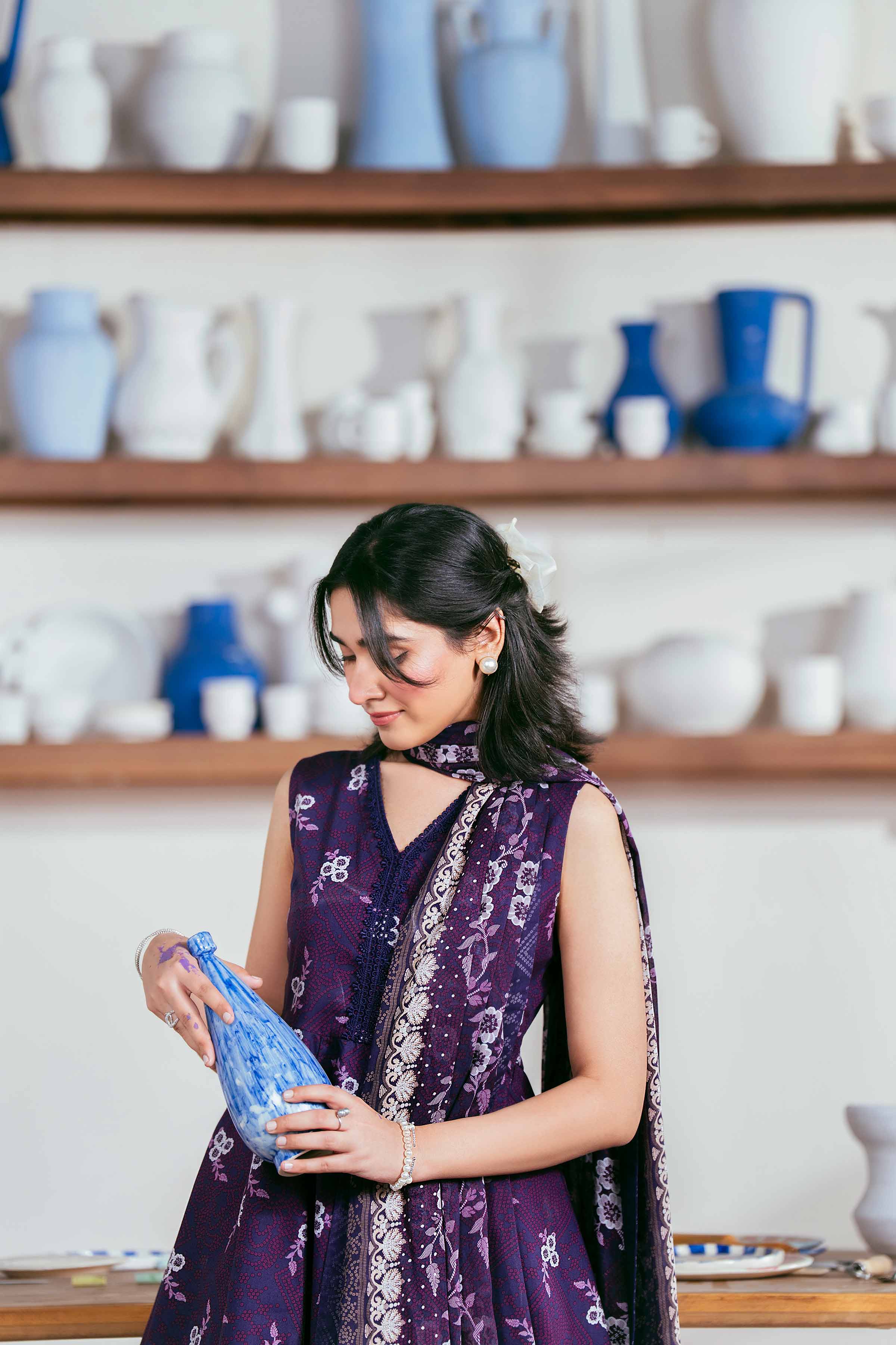 NISHATUAE - Purple Printed Lawn 3-piece Unstitched Suit