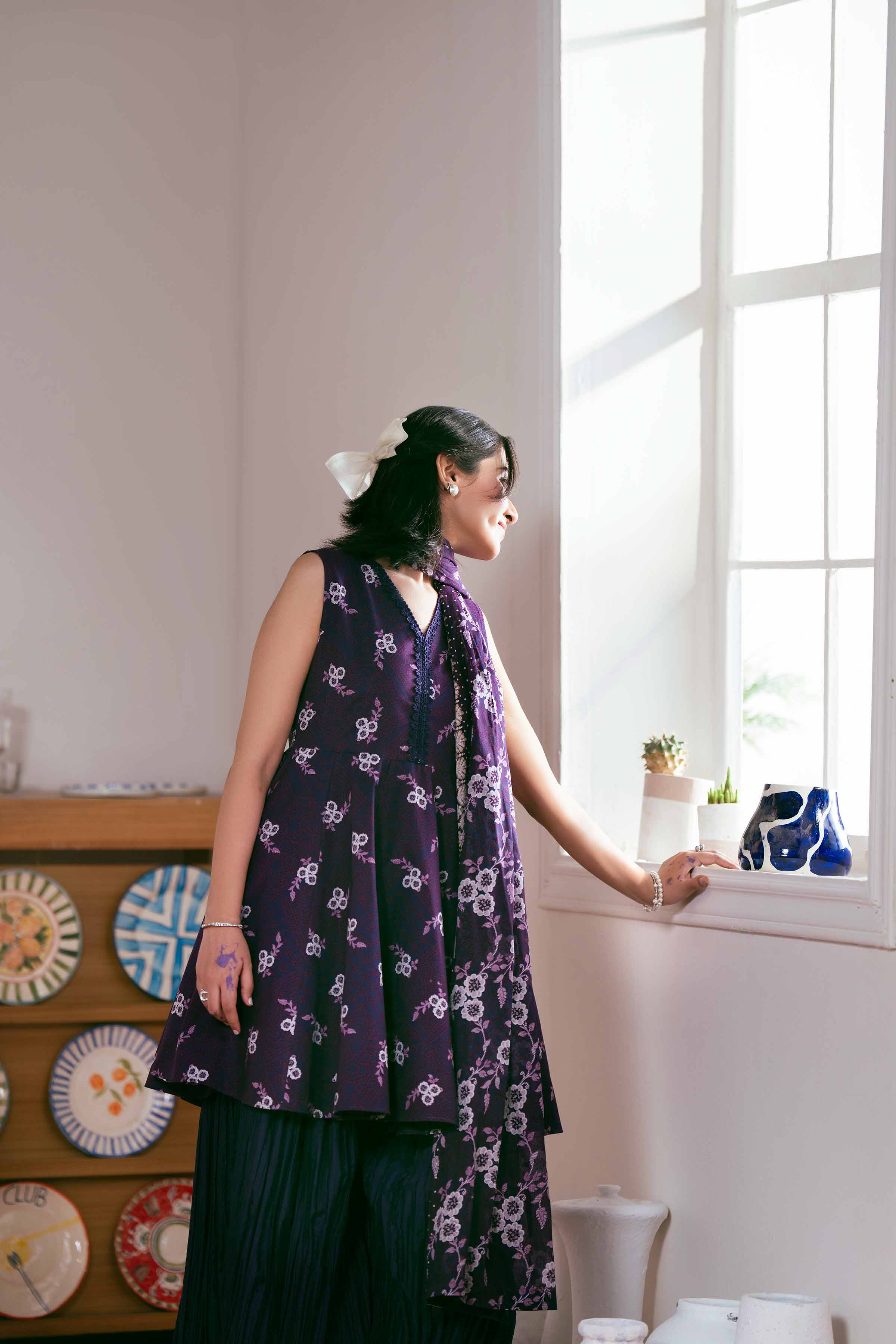 NISHATUAE - Purple Printed Lawn 3-piece Unstitched Suit