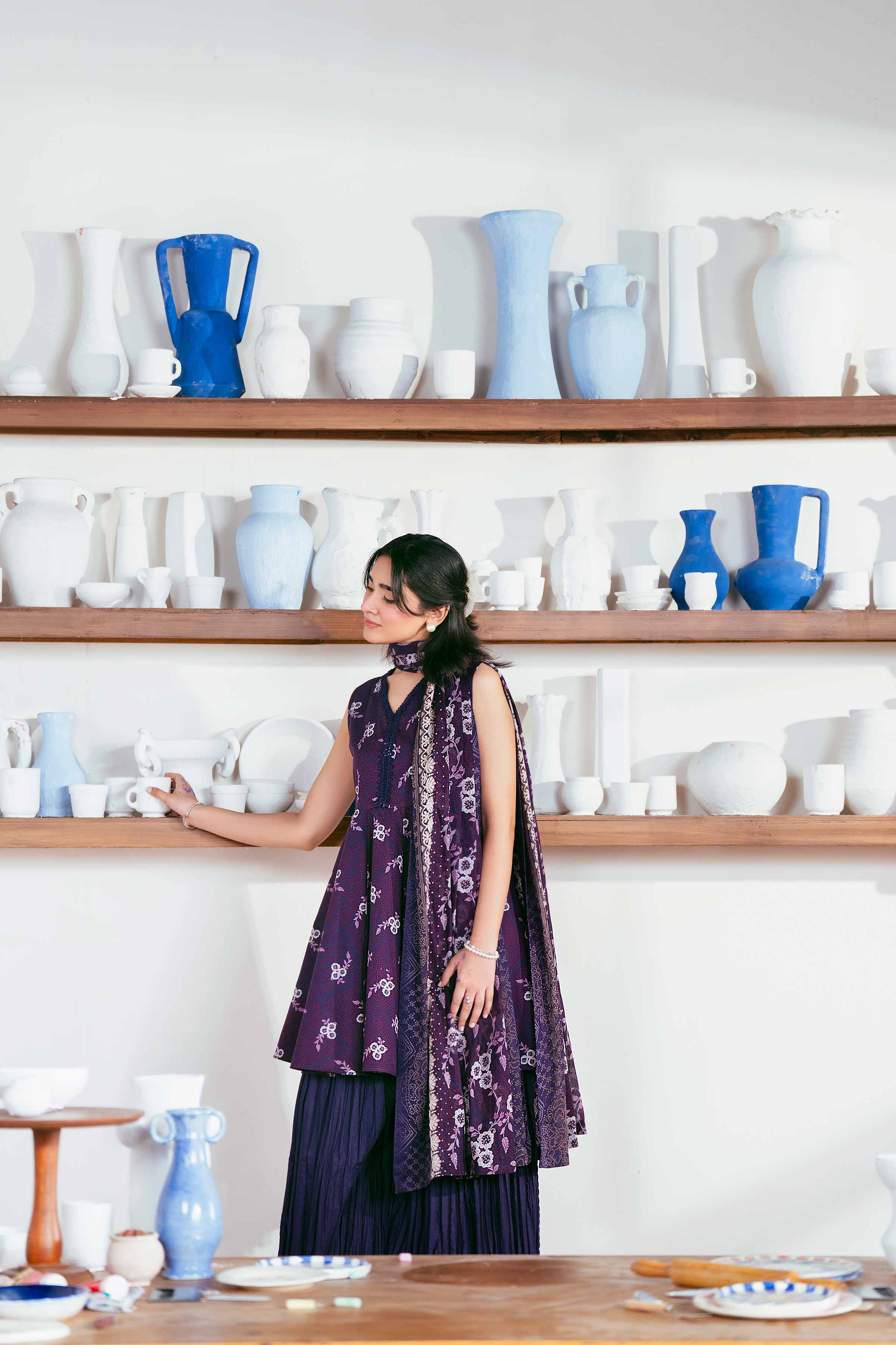 NISHATUAE - Purple Printed Lawn 3-piece Unstitched Suit