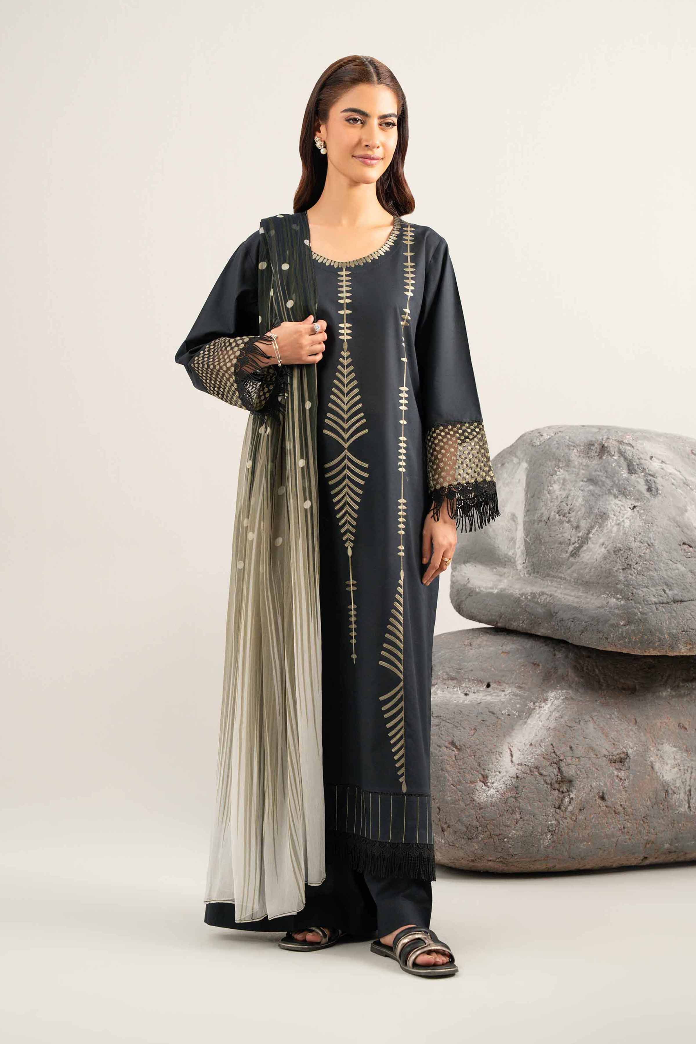 3 Piece - Dyed Printed Embroidered Suit - 42502025