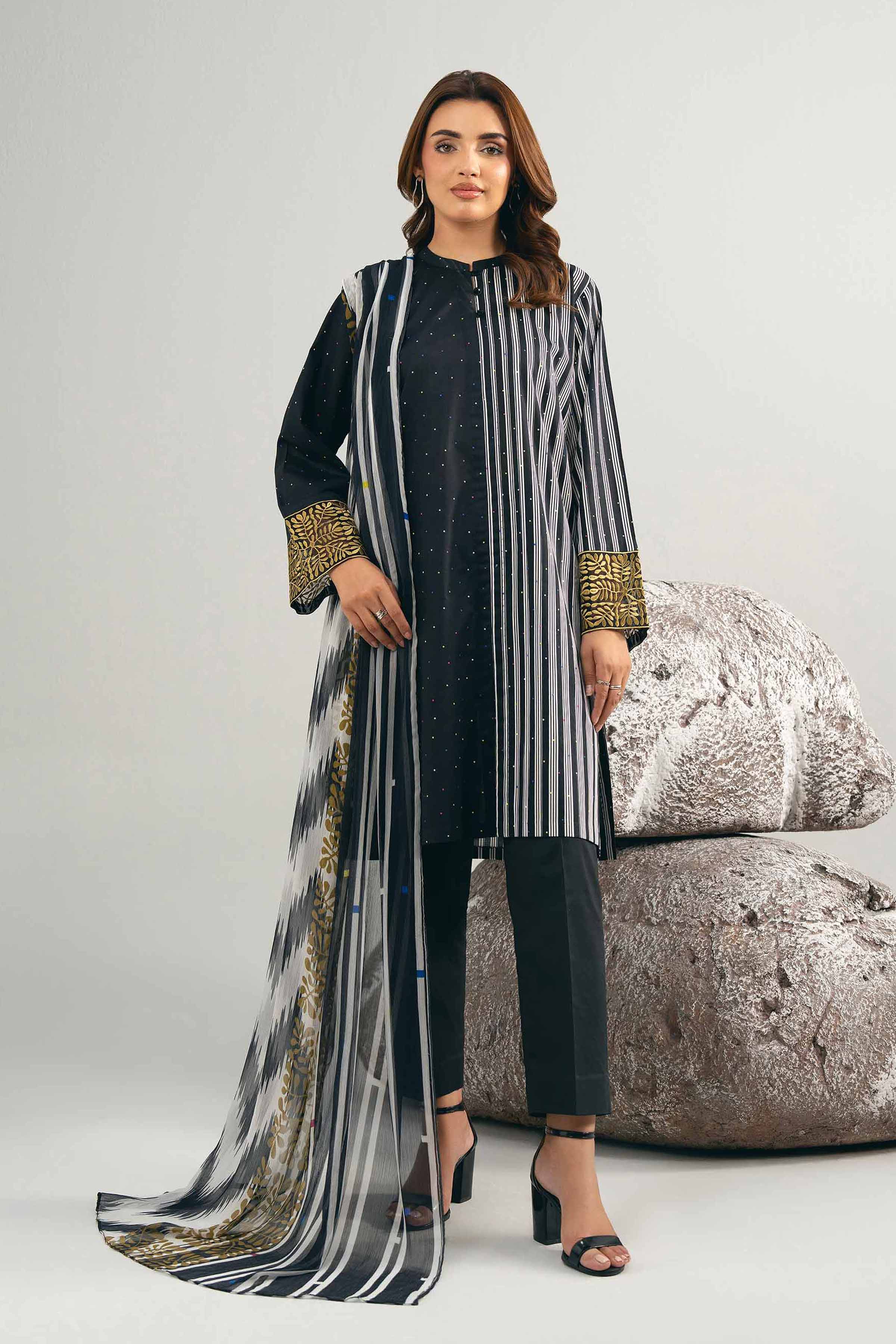 3 Piece - Printed Embroidered Suit - 42502030