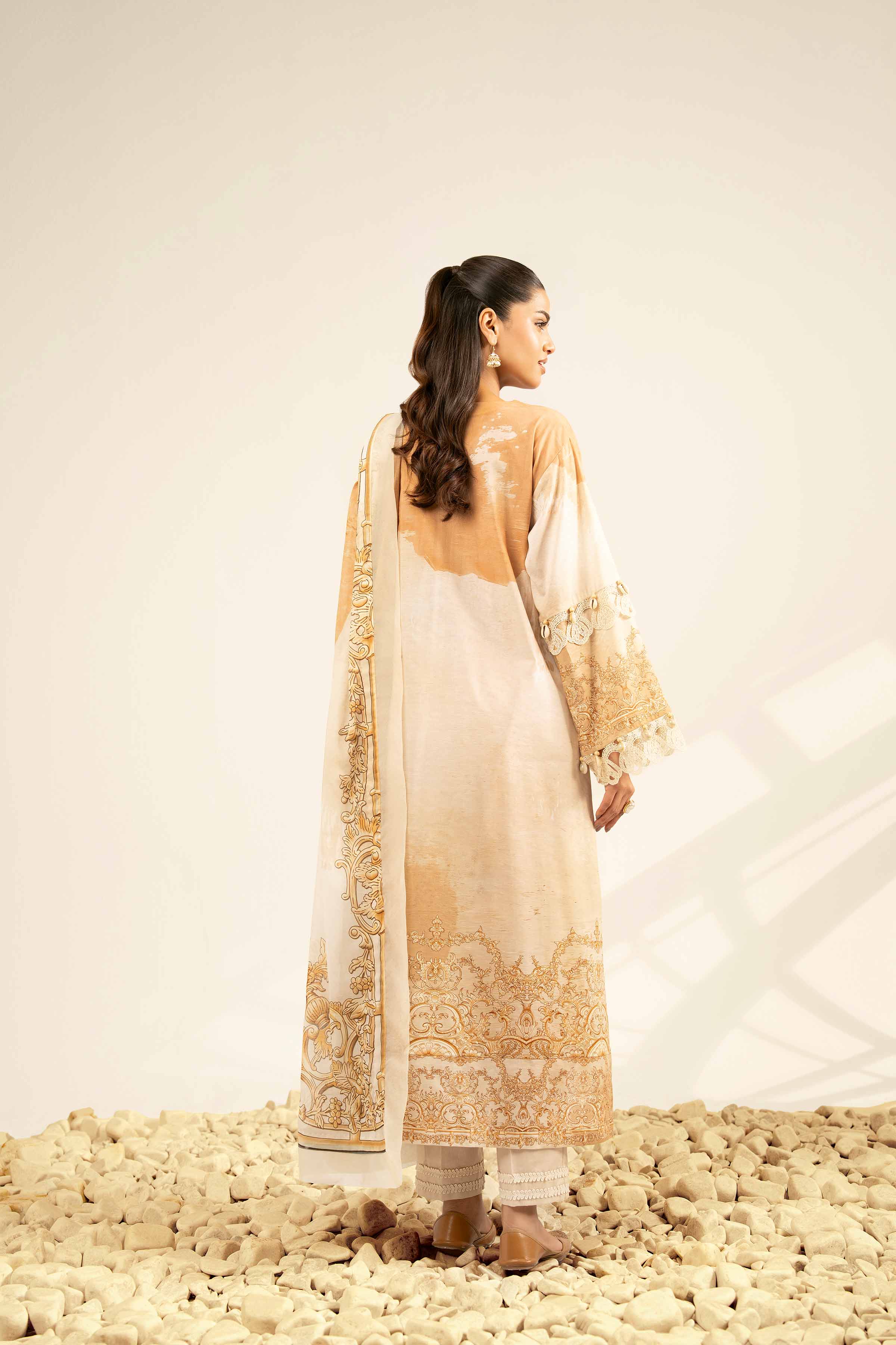 NISHATUAE - Beige Printed Cambric 3-piece Unstitched Suit