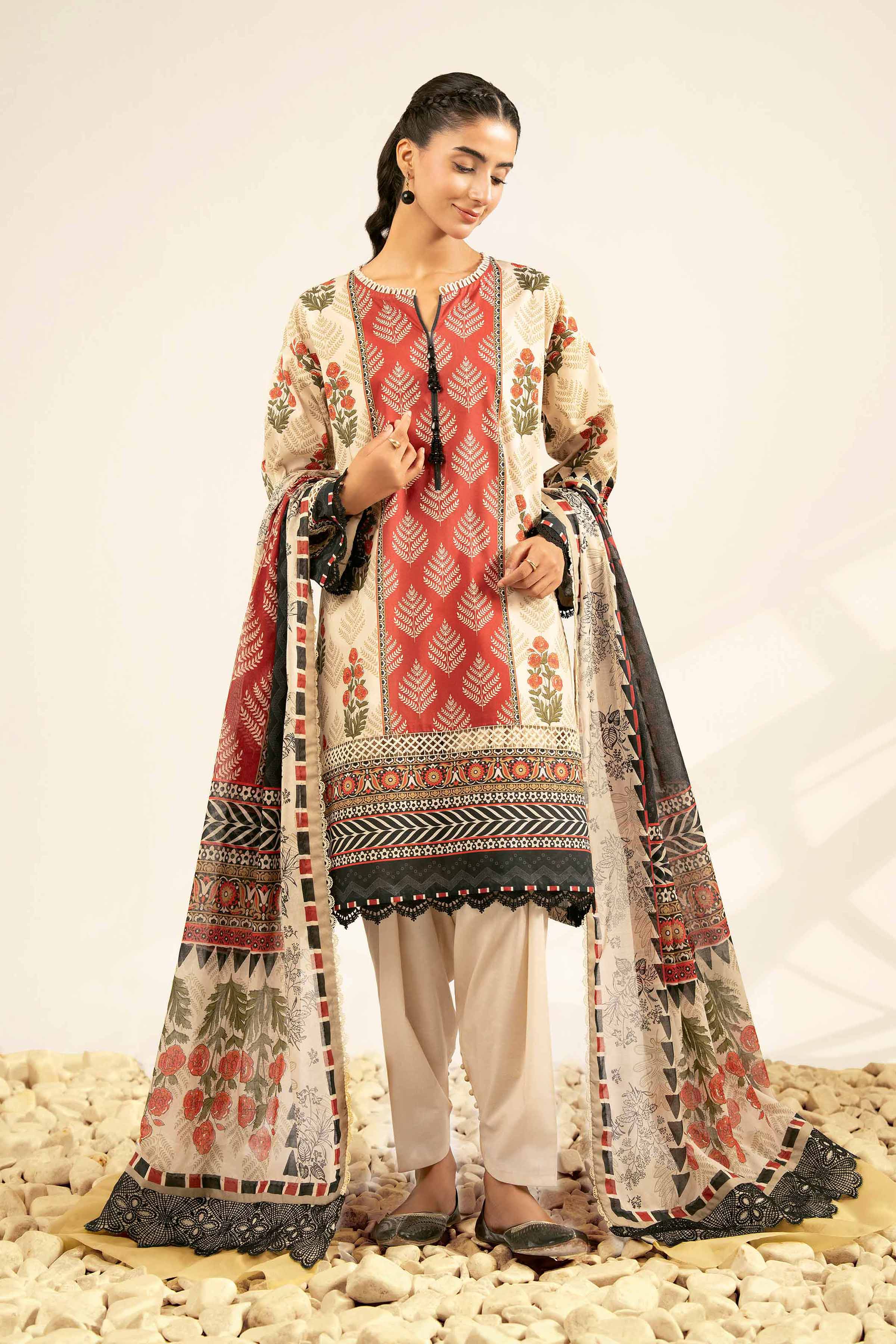 NISHATUAE - Beige Printed Cambric 3-piece Unstitched Suit