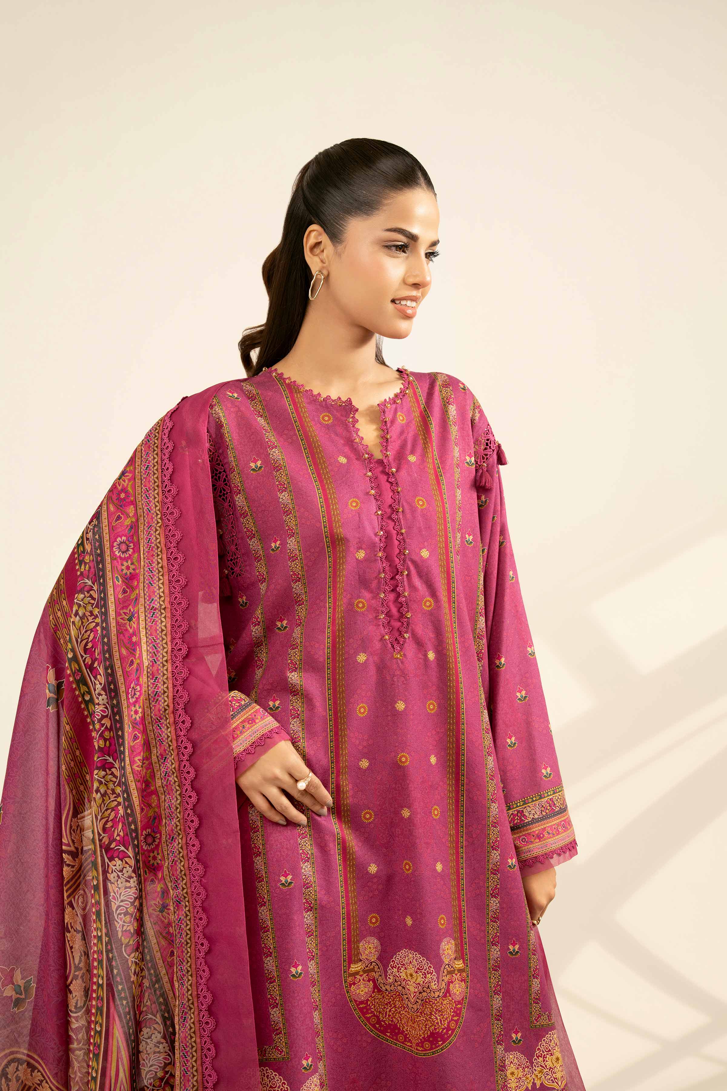 NISHATUAE - Magenta Printed Cambric 3-piece Unstitched Suit