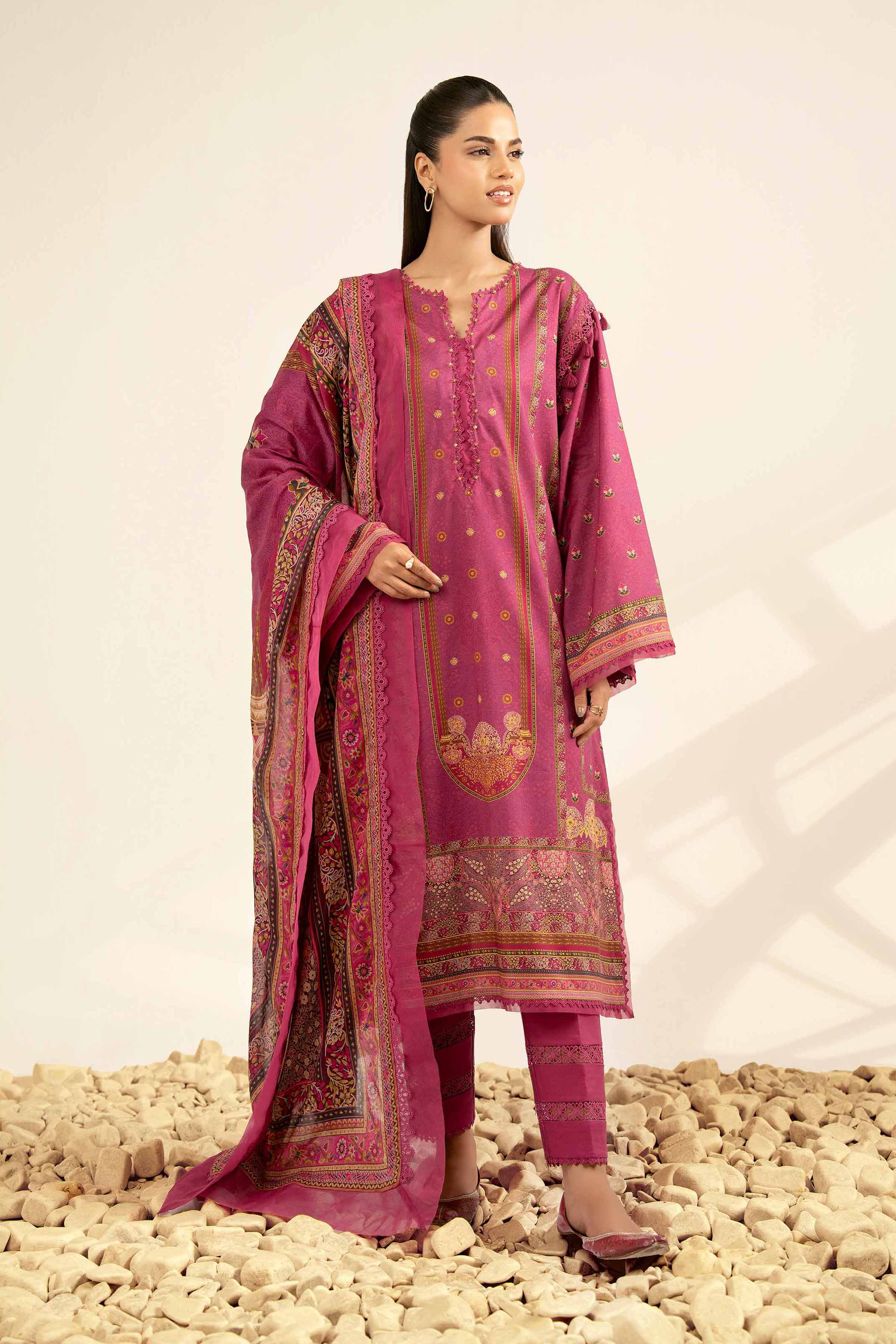 NISHATUAE - Magenta Printed Cambric 3-piece Unstitched Suit