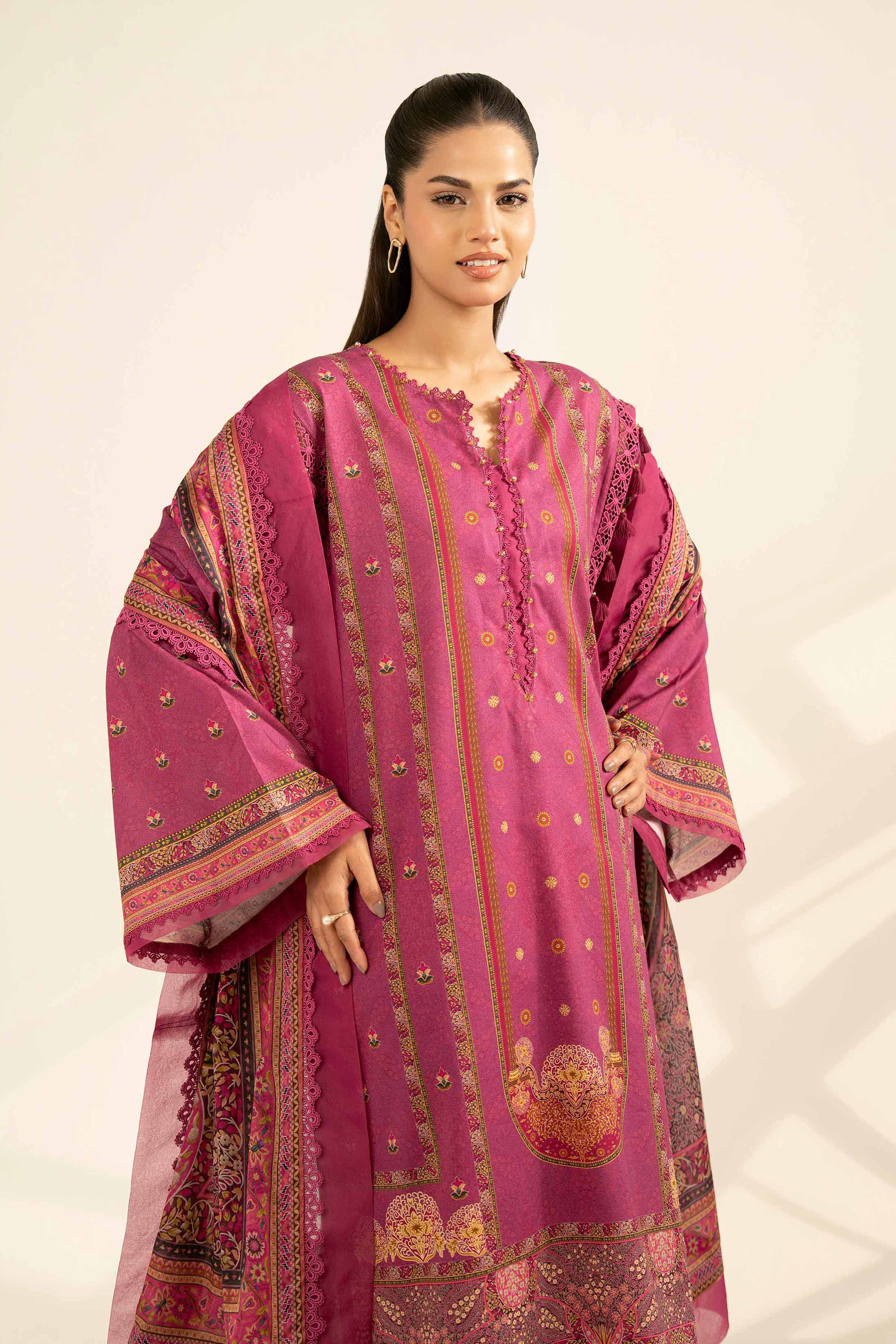 NISHATUAE - Magenta Printed Cambric 3-piece Unstitched Suit