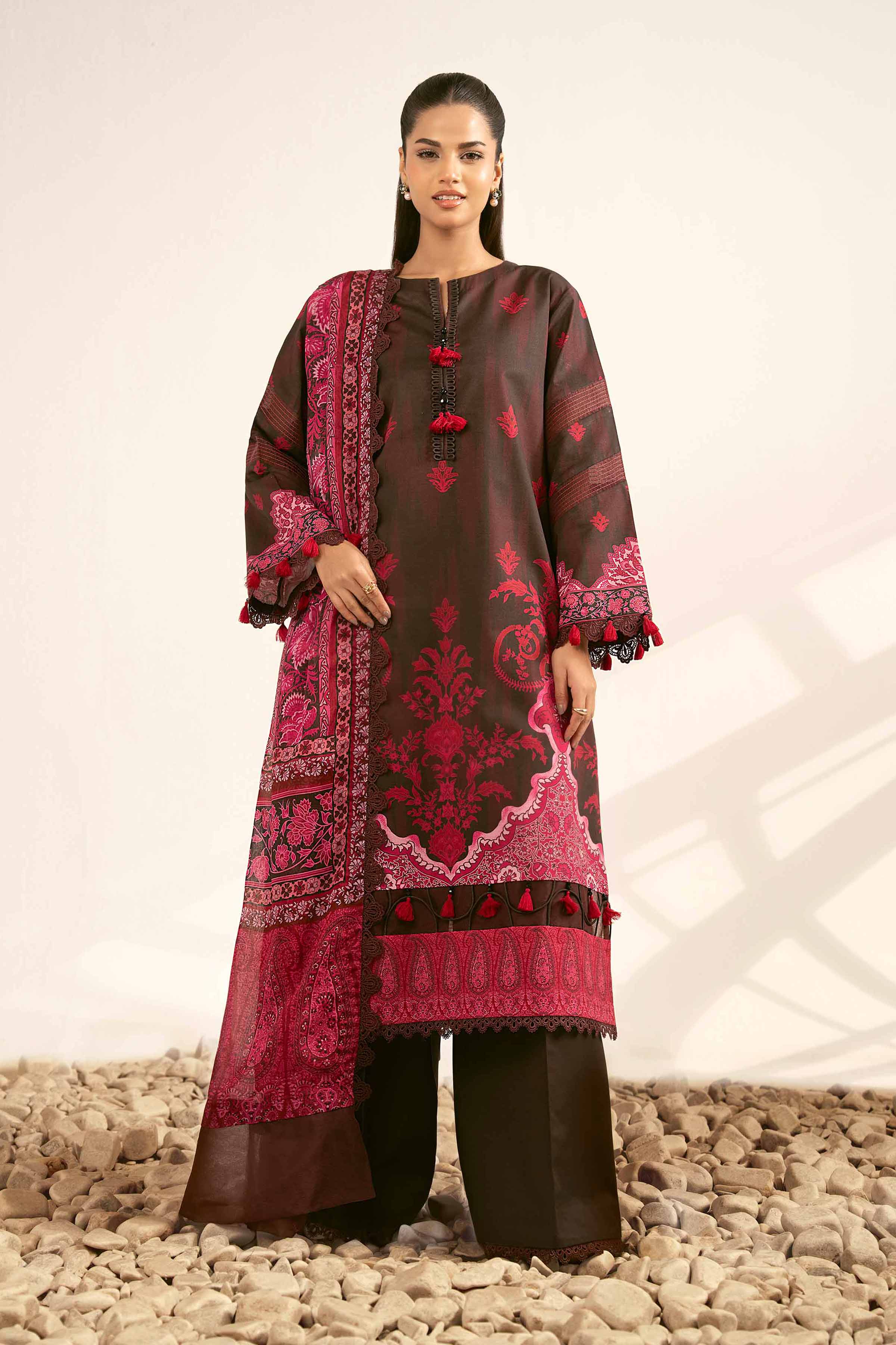 NISHATUAE - Black Printed Cambric 3-piece Unstitched Suit