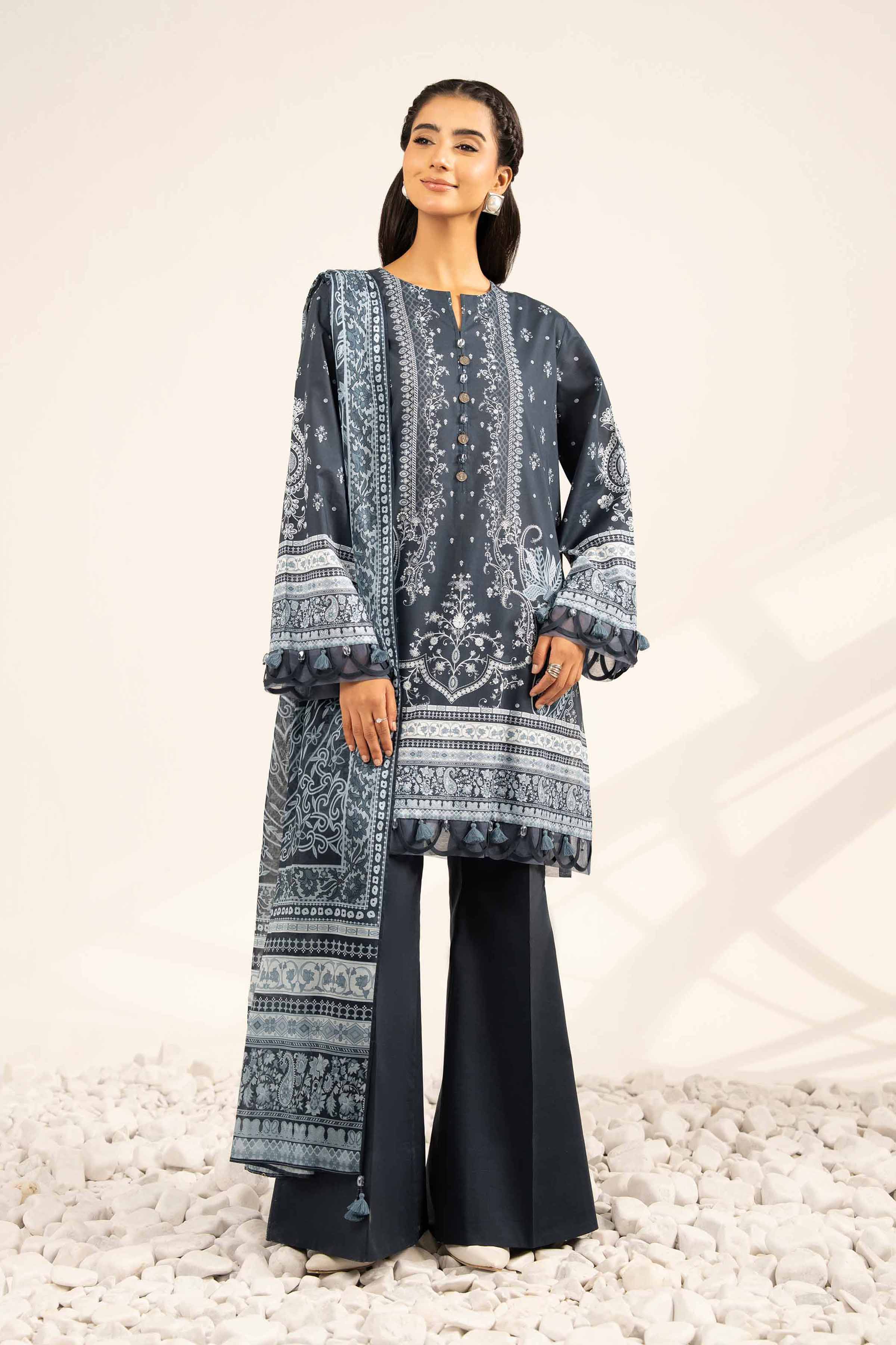 NISHATUAE - Blue Printed Cambric 3-piece Unstitched Suit
