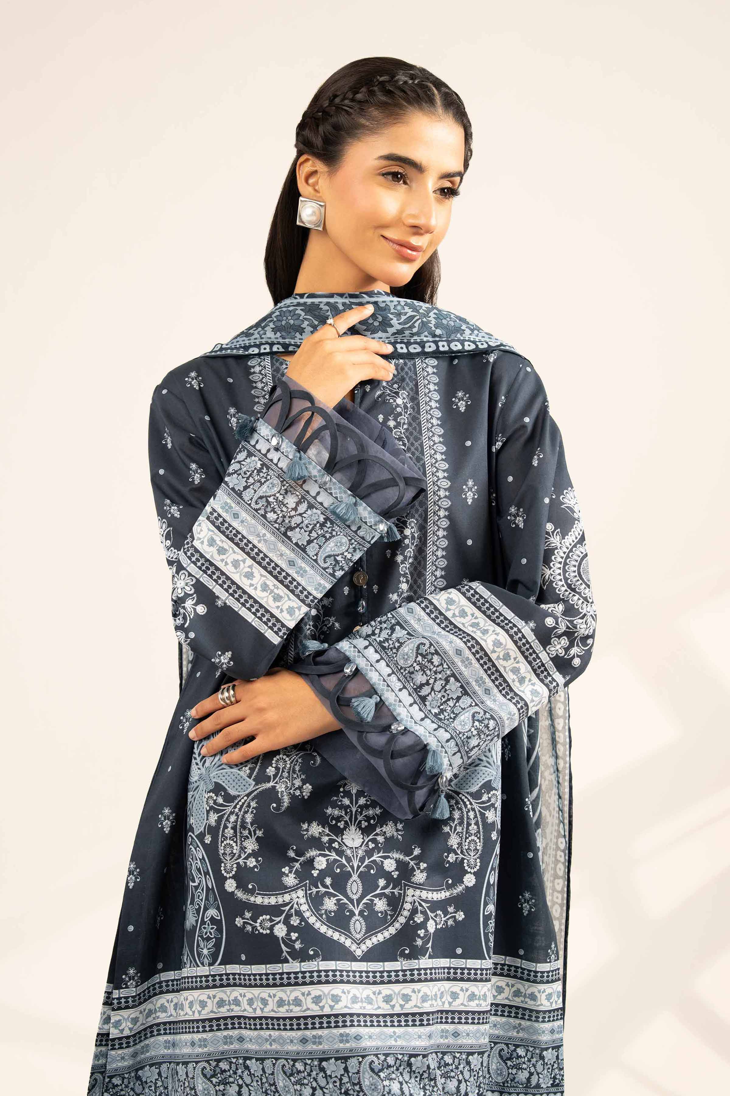 NISHATUAE - Blue Printed Cambric 3-piece Unstitched Suit